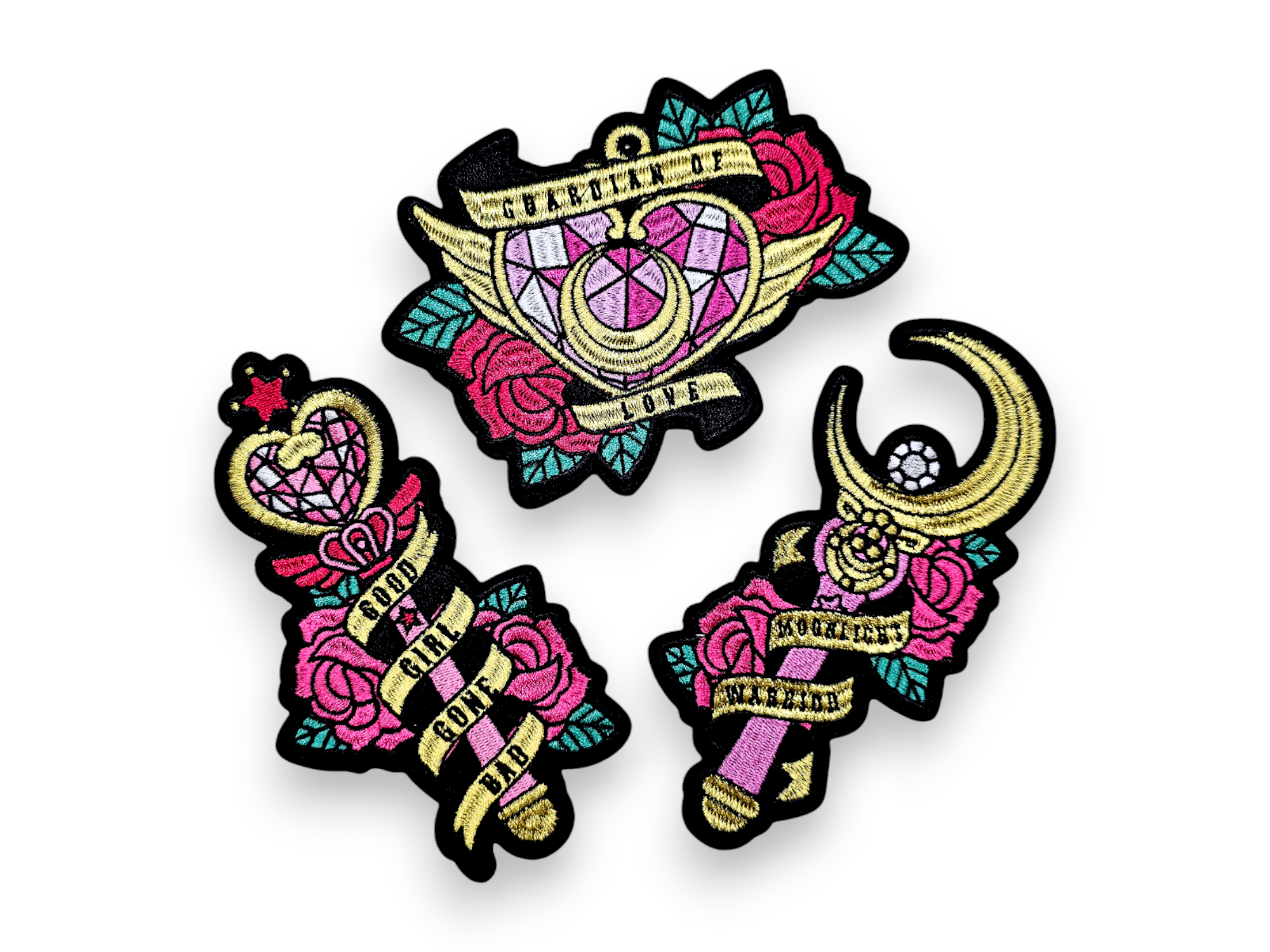 Embroided Patch, Iron on, Glue, Craft supply, Embroidery, Fabric, Cute, Kawai, Girl, Anime, Manga, Heart, gold, Medium