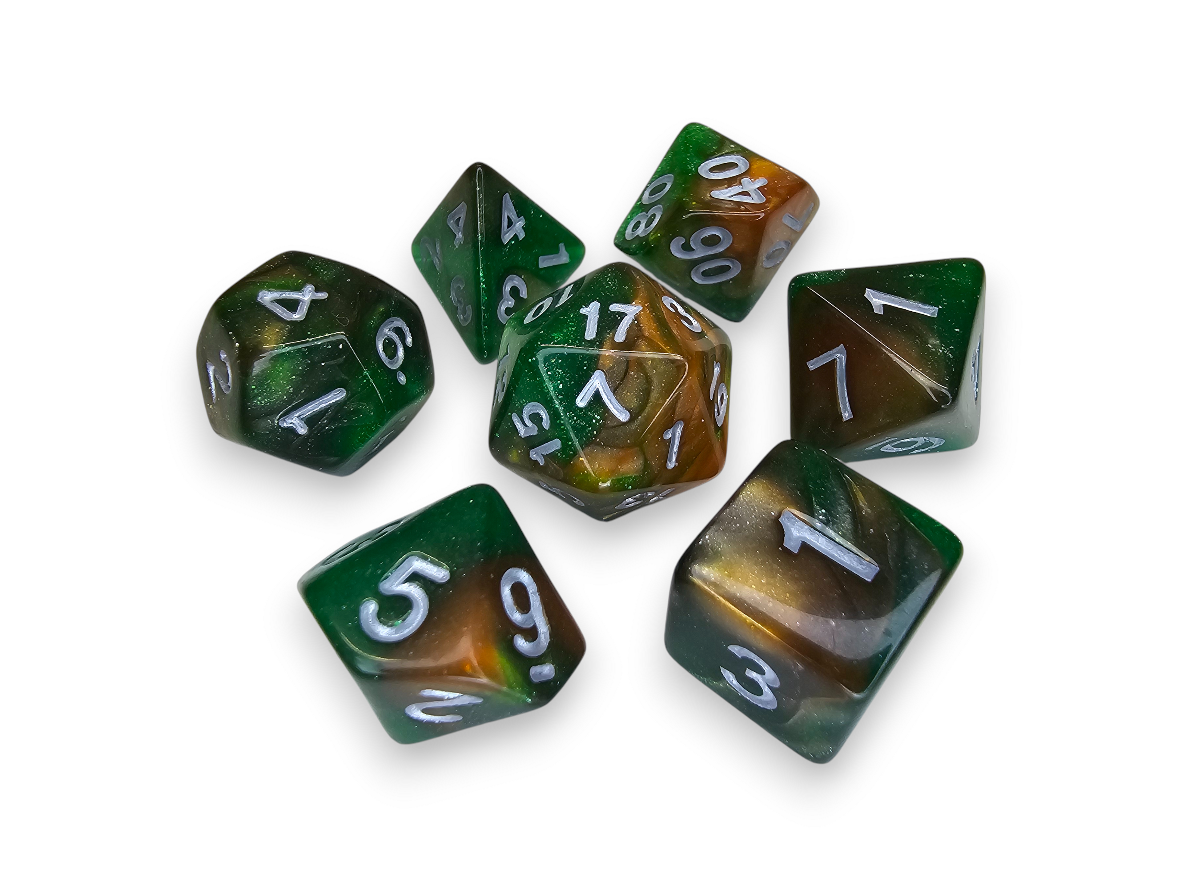 Acrylic Dice, Polyhedral, sets, Engraved, Perlized, sparkle, Dual color, Dnd, Dungeon, Dragon, board game, gaming