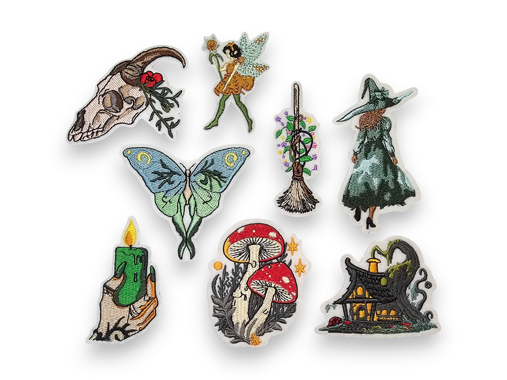 Embroided Patch, Iron on, Glue, Craft supply, Embroidery, Fabric, Gothic, Halloween, spooky, Witch, Cat, hat, House