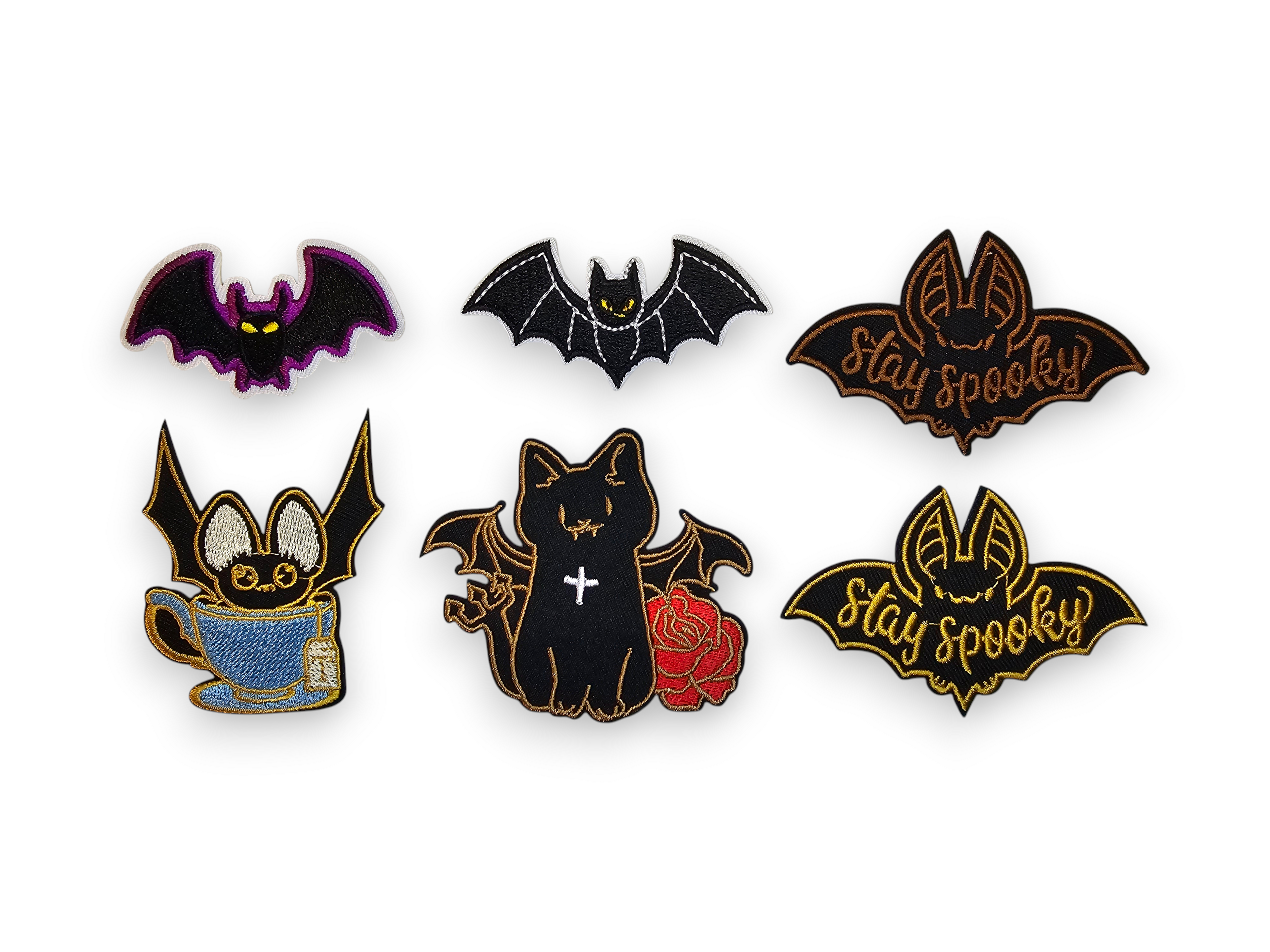 Embroided Patch, Iron on, Glue, Craft supply, Embroidery, Fabric, Gothic, Halloween, Bat, bats, vampire, tea, spooky, rose