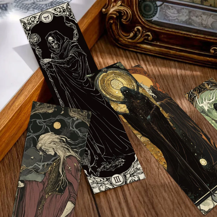 Lot de 5 marque-pages en carton, pour loisirs créatifs, scrapbooking, thème sombre, magicien, nécromancien, mage, sorcier, mort, faucheur, gothique, créatif, aléatoire.