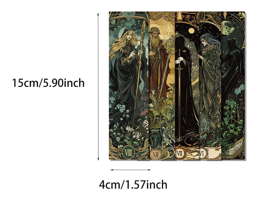 Lot de 5 marque-pages en carton, pour loisirs créatifs, scrapbooking, thème sombre, magicien, nécromancien, mage, sorcier, mort, faucheur, gothique, créatif, aléatoire.