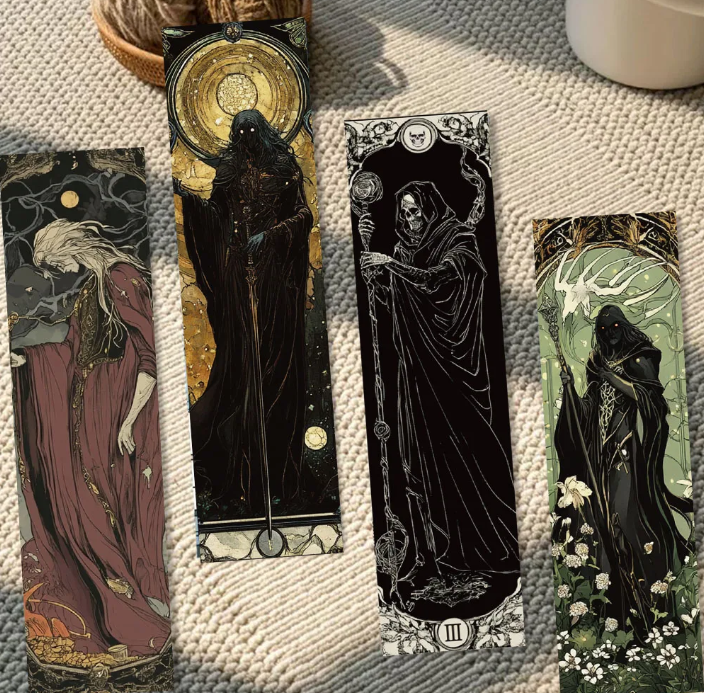 Lot de 5 marque-pages en carton, pour loisirs créatifs, scrapbooking, thème sombre, magicien, nécromancien, mage, sorcier, mort, faucheur, gothique, créatif, aléatoire.