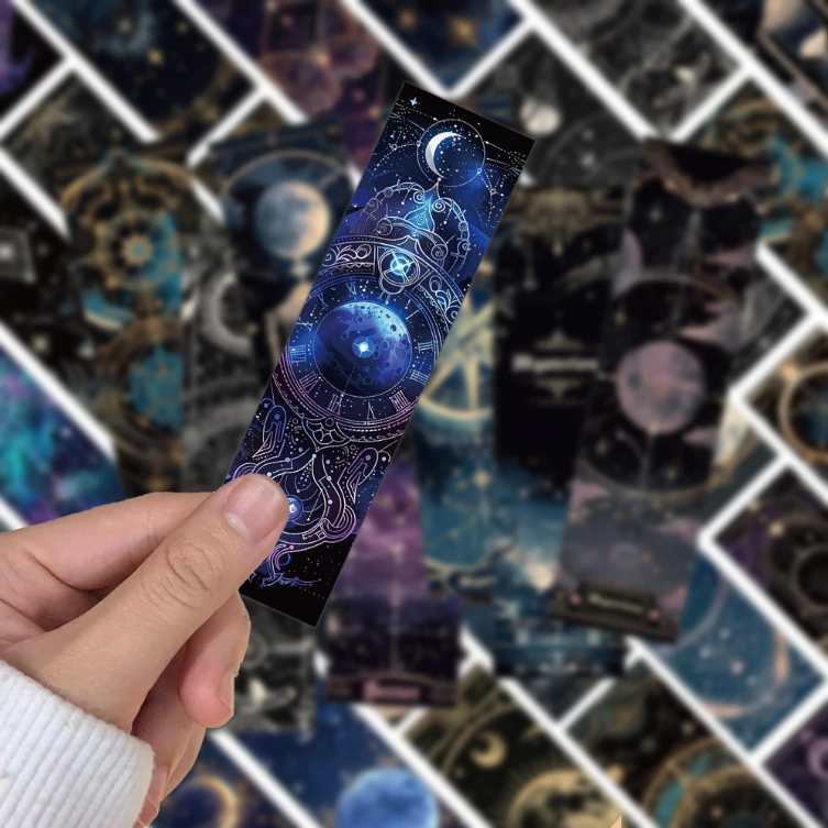 Paquete de 5, Marcapáginas, cartón, manualidades de papel, scrapbooking, Luna, Estrellas, Morado, Dorado, Oscuro, Cielo, Astrología, Tarot, Gótico, Creativo, ALEATORIO