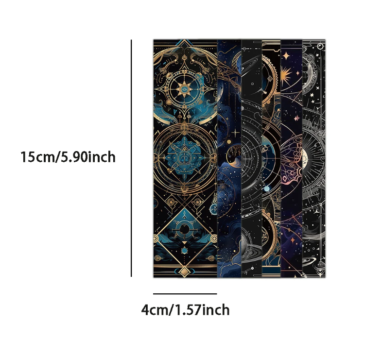 Paquete de 5, Marcapáginas, cartón, manualidades de papel, scrapbooking, Luna, Estrellas, Morado, Dorado, Oscuro, Cielo, Astrología, Tarot, Gótico, Creativo, ALEATORIO