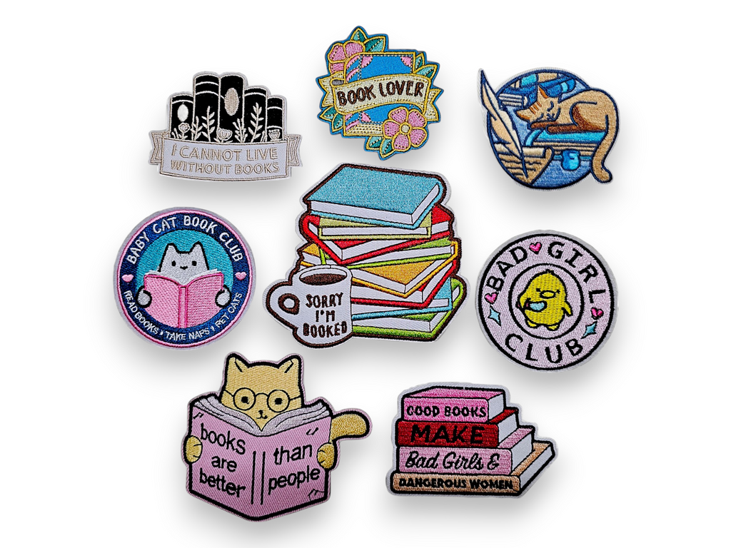 Embroided Patch, Iron on, Glue, Craft supply, Embroidery, Fabric, Book, Reading, Book lover, Cat, Quill, Baby Cat, book club, Bad girl, dangerous women