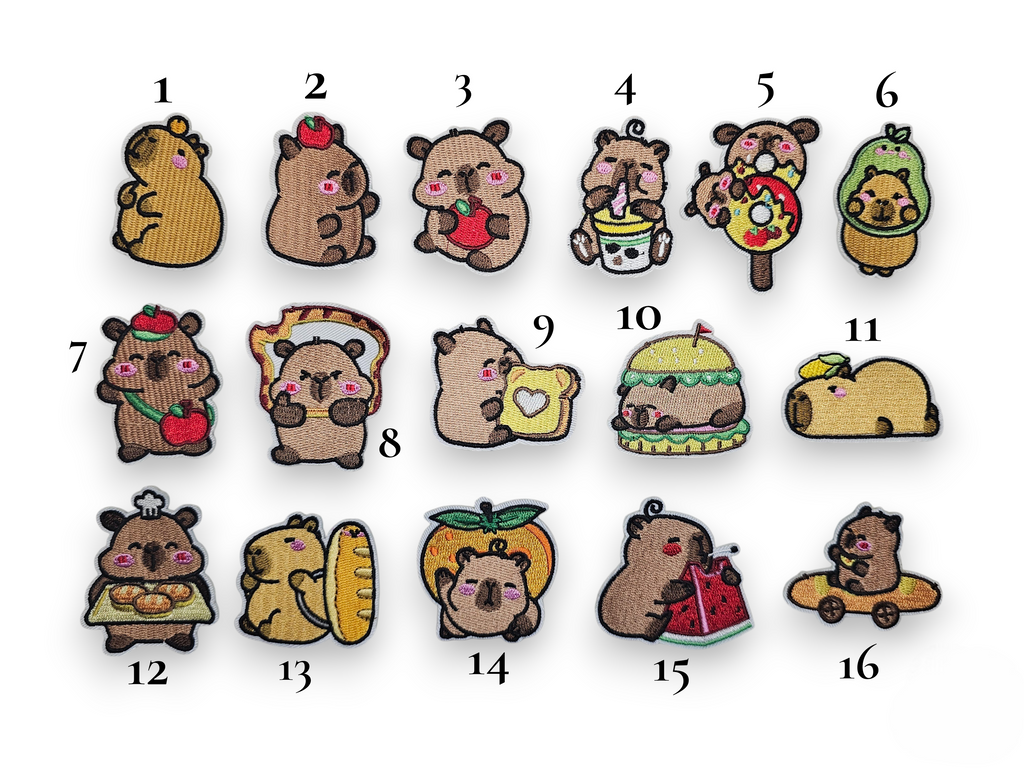 Écusson brodé, thermocollant, colle, matériel de loisirs créatifs, broderie, tissu, capybara, pomme, pain, avocat, hamburger, pastèque, mignon, kawaii, enfants