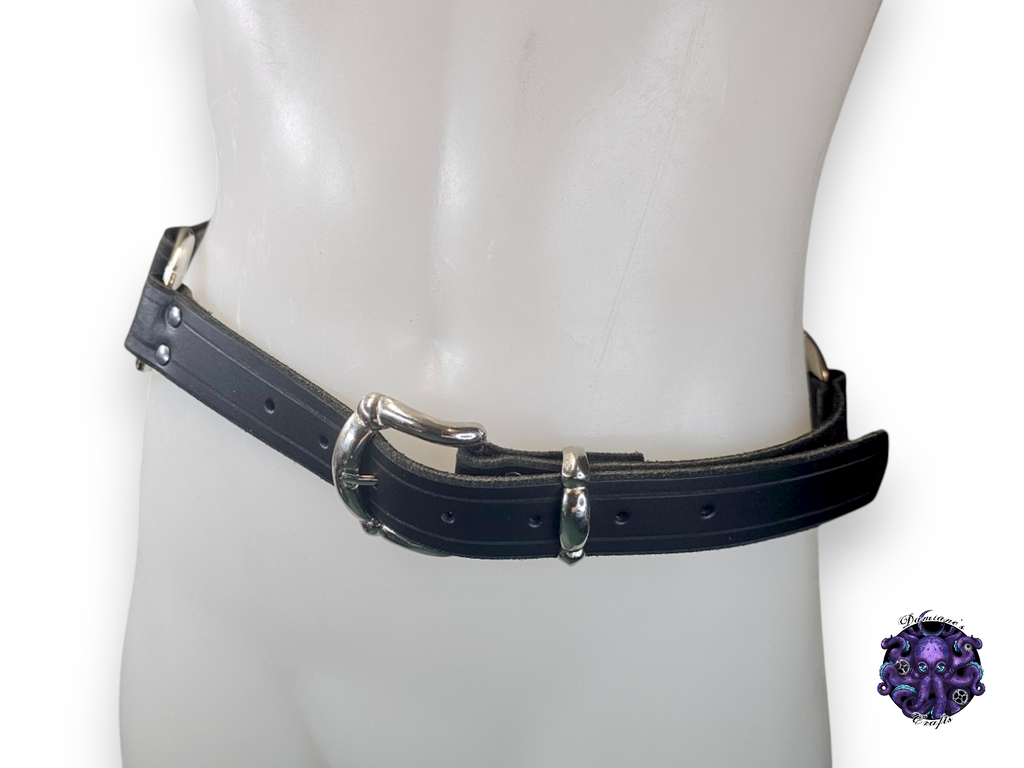 Cuero auténtico, cinturón, anillos, resistente, grueso, pirata, disfraz, cosplay, LARP, Halloween, negro, punk, gótico, metal, accesorio de moda