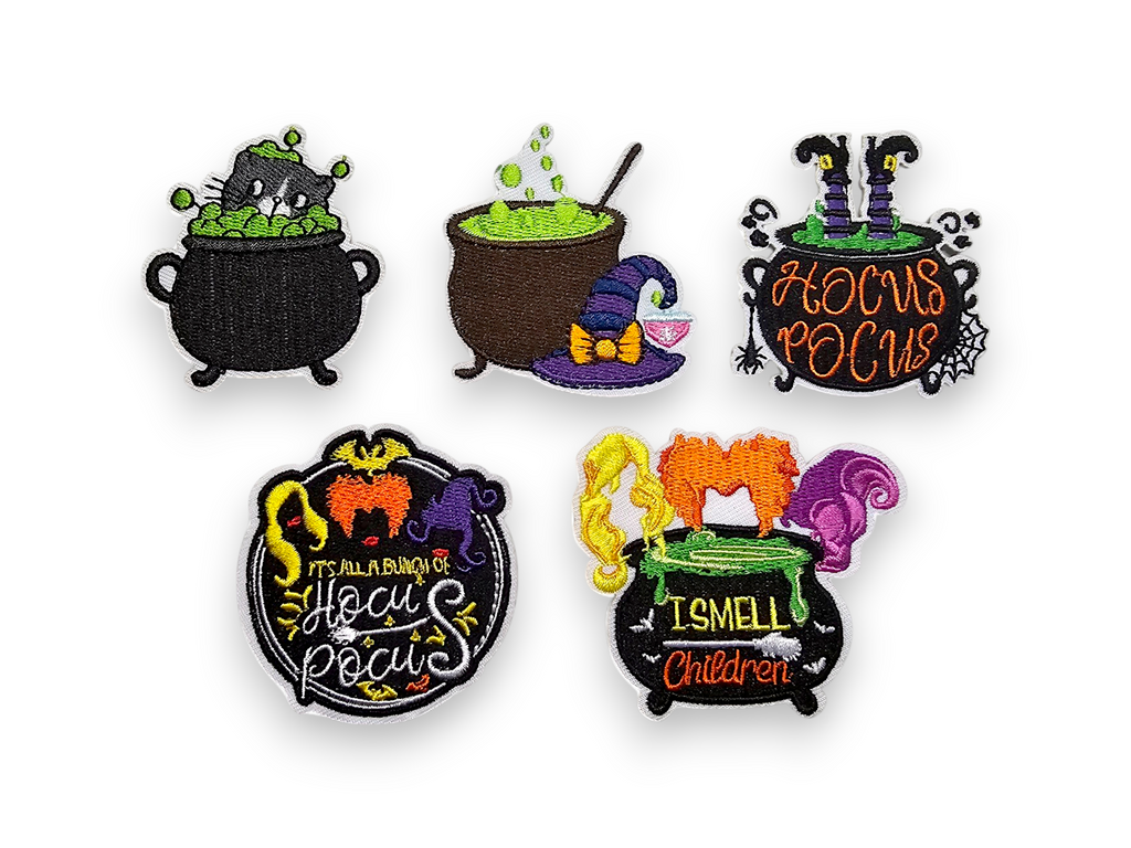 Embroided Patch, Iron on, Glue, Craft supply, Embroidery, Fabric, Gothic, Halloween, spooky, Witch, Cauldron, Cat, hat
