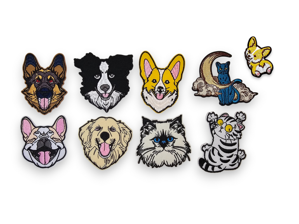 Embroided Patch, Iron on, Glue, Craft supply, Embroidery, Fabric, German shepherd, Dog, Shepherd, Corgi, Cat, Moon, Cloud, French Bulldog, Golden, Cat, Tabi