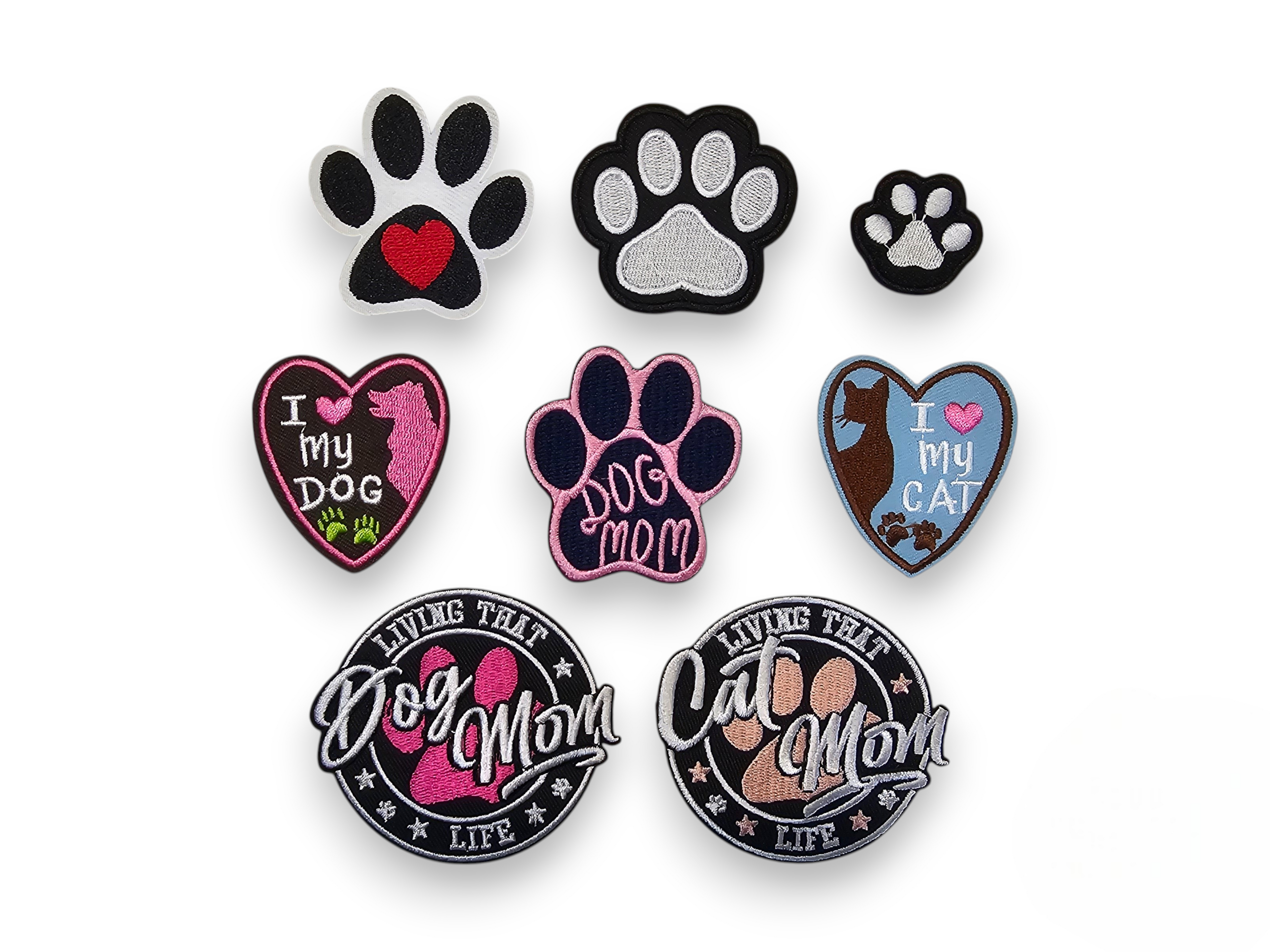 Embroided Patch, Iron on, Glue, Craft supply, Embroidery, Fabric, Dog, Cat, Paw print, heart, Dog mom, Cat mom, love