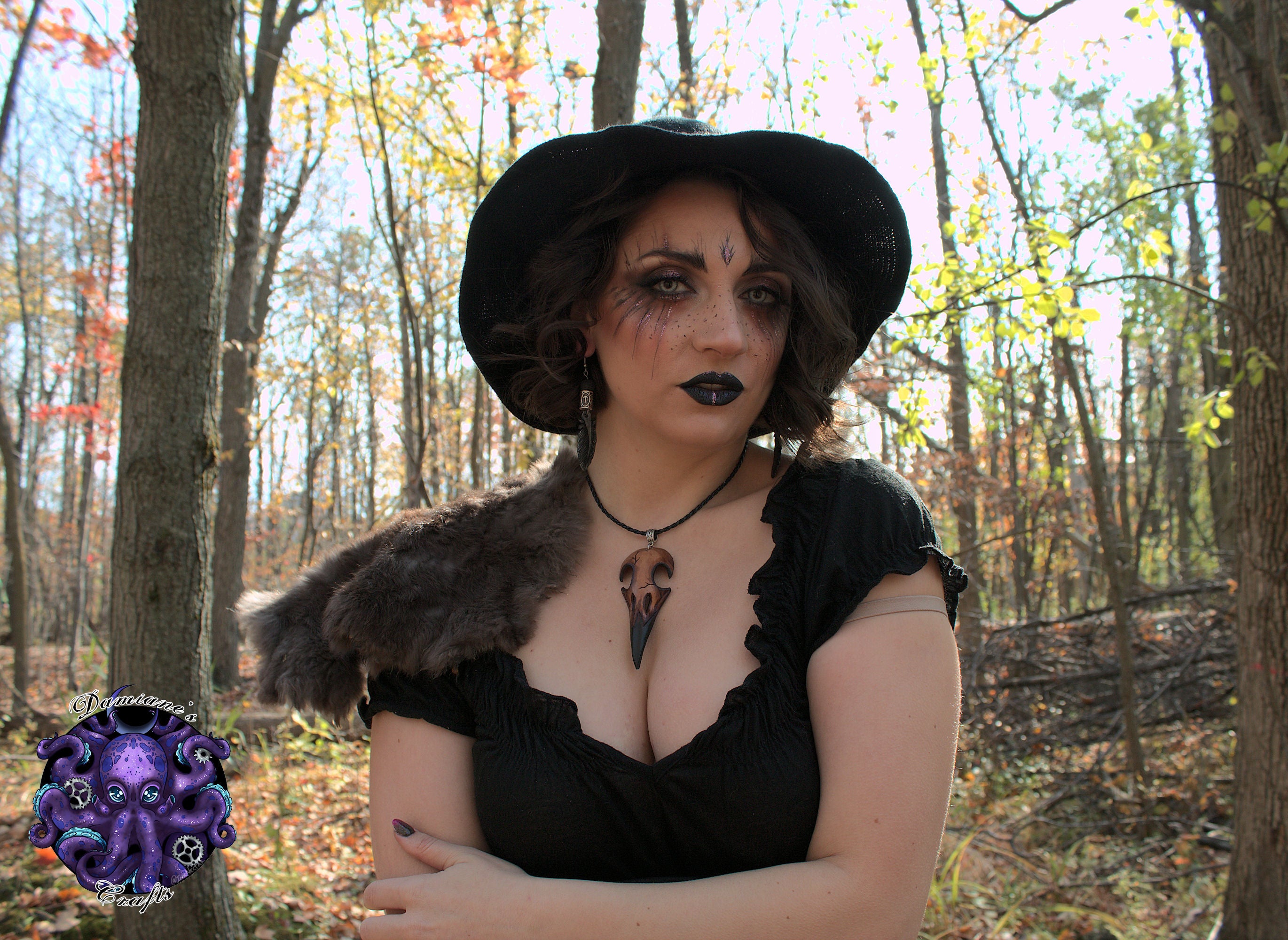Real leather, necklace, pendant, Crow, Raven, Skull, Viking, Steampunk, Gothic