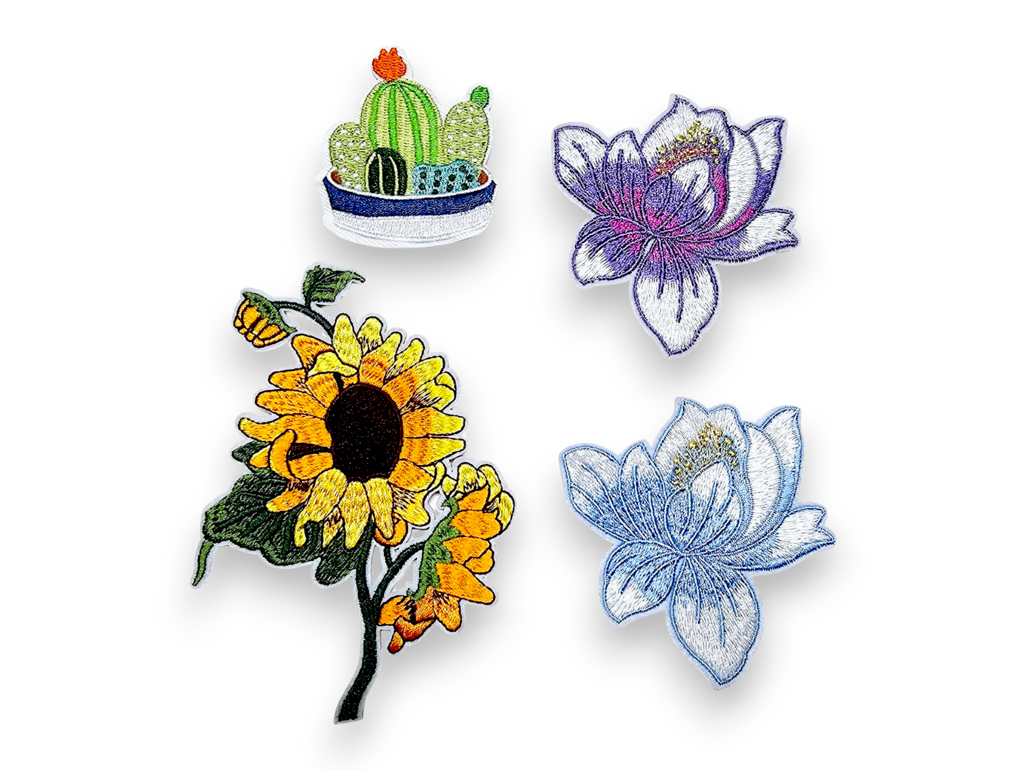 Embroided Patch, Iron on, Glue, Craft supply, Embroidery, Fabric, Cactus, Flower, peony, sunflower
