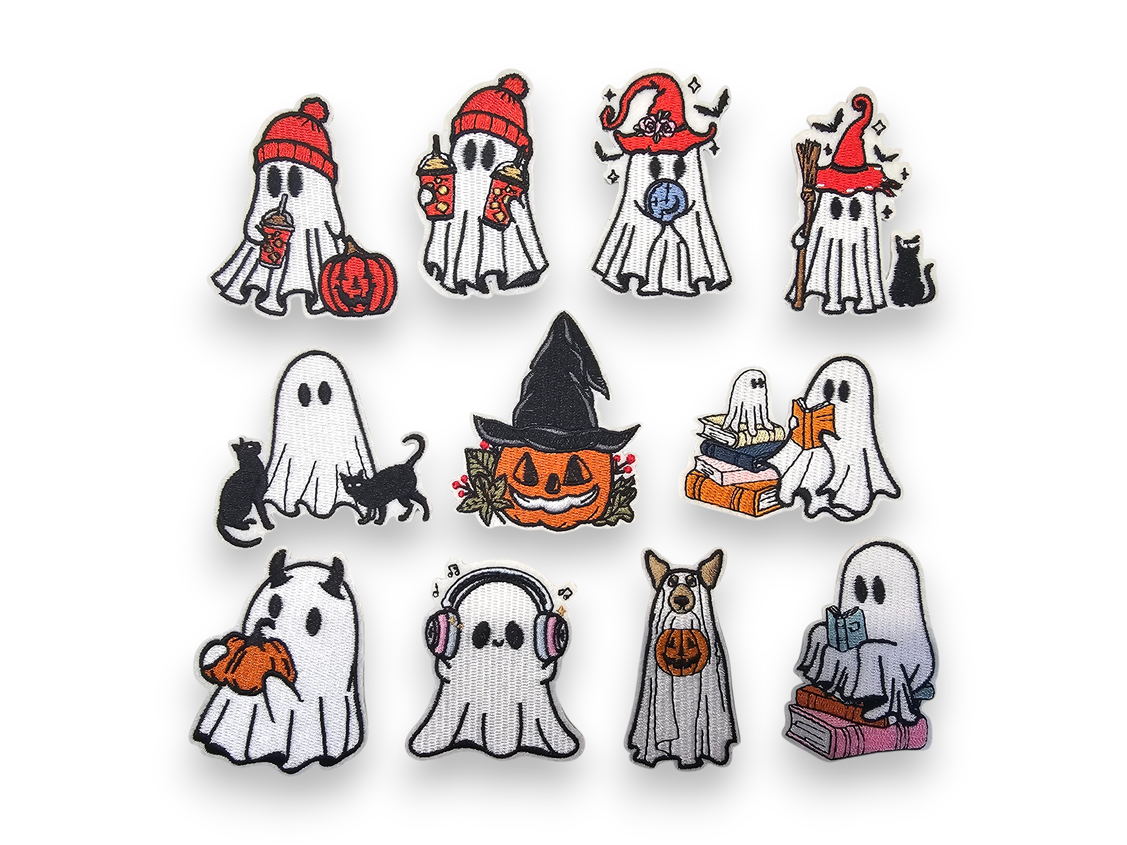 Embroided Patch, Iron on, Glue, Craft supply, Embroidery, Fabric, Gothic, Halloween, spooky, Ghost, pumpkin, hat, book, cat, dog, coffee
