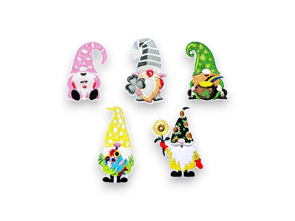 Écusson brodé, thermocollant, colle, matériel de loisirs créatifs, broderie, tissu, gnome, fête, Saint-Valentin, Saint-Patrick, chaudron d'or, printemps, été, saison