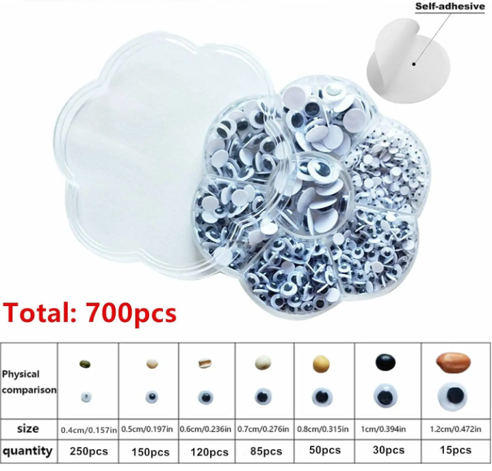 Kit of Googly Eyes, 700pcs, Self adhesive, sticker, plastic, Multiple size, Moving eyeball, scrapbook, Children, Craft supply, Crafty, DIY