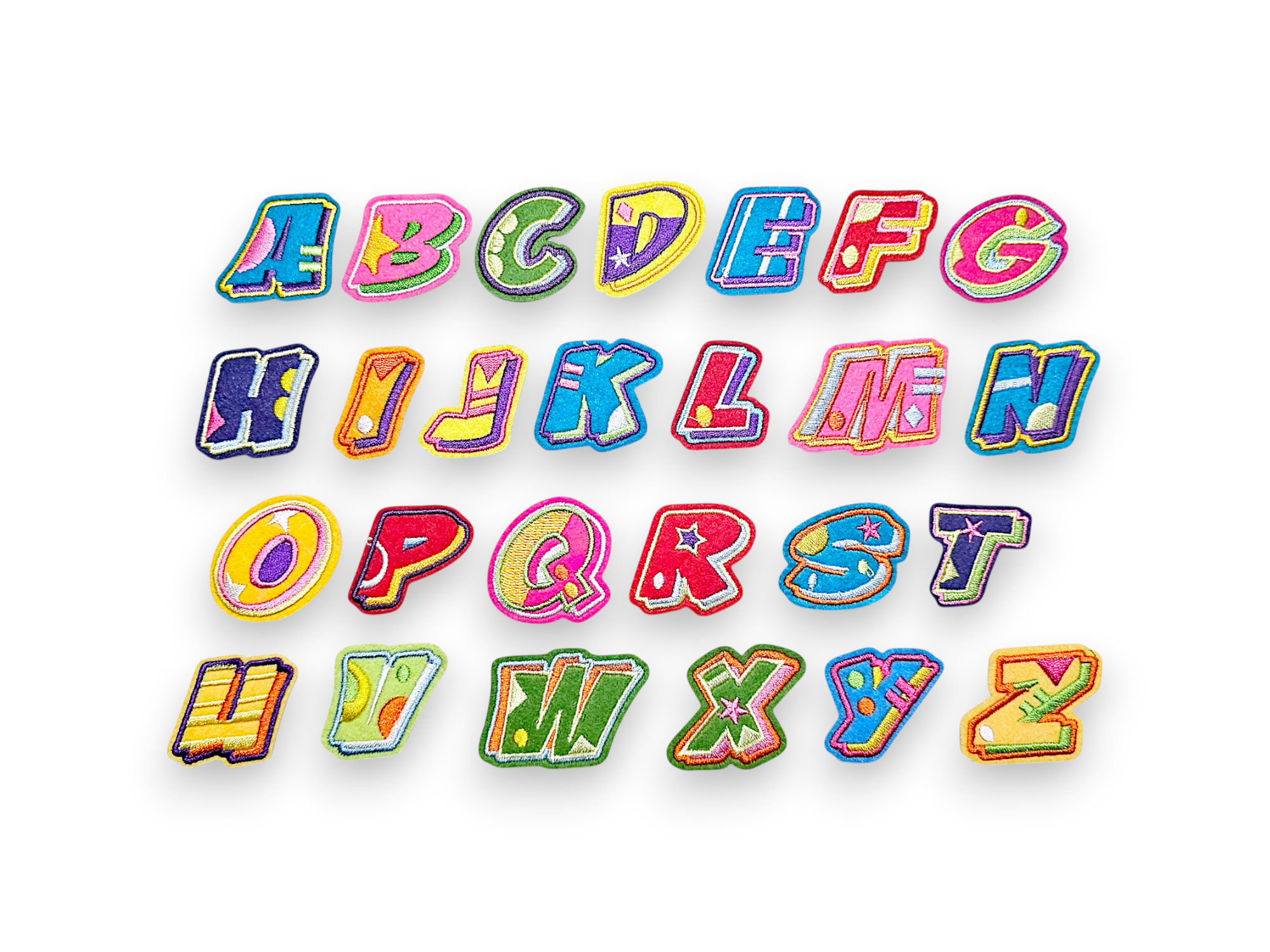 Embroided Patch, Iron on, Glue, Craft supply, Embroidery, Fabric, Letters, Alphabet, multicolored, 90s, retro, italic
