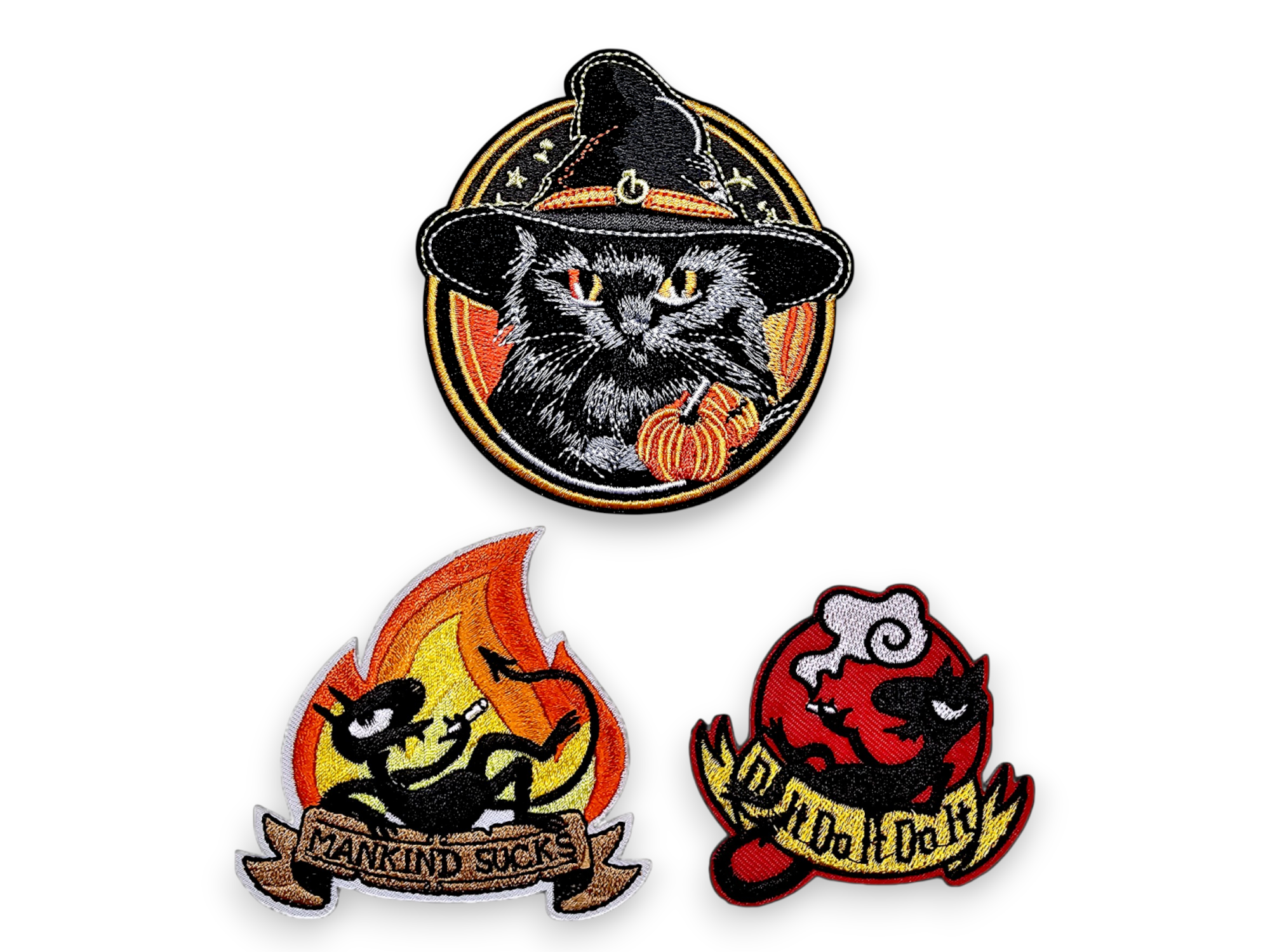 Embroided Patch, Iron on, Glue, Craft supply, Embroidery, Devil, Demon, fire