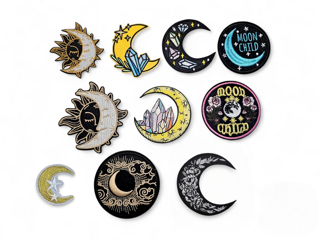 Embroided Patch, Iron on, Glue, Craft supply, Embroidery, Fabric, Sun, Moon, Crescent moon, crystal, moon child, floral, flower, star, cloud