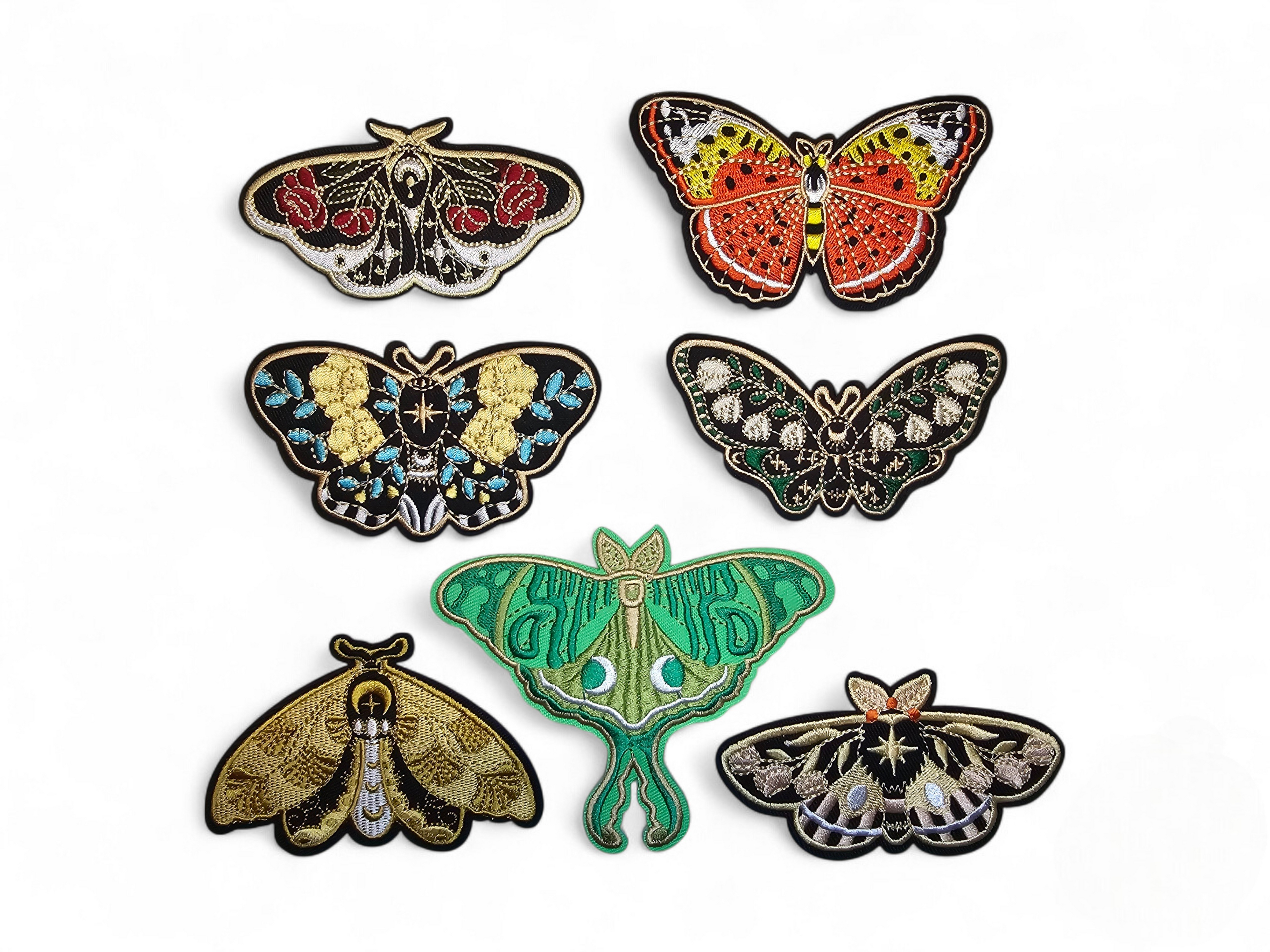 Embroided Patch, Iron on, Glue, Craft supply, Embroidery, Fabric, Butterfly, Monarch, Cottagecore, Fairycore, lunar moth, flower, floral