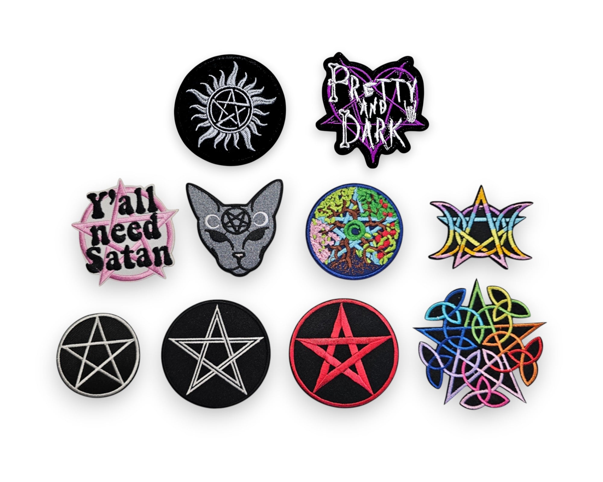 Embroided Patch, Iron on, Glue, Craft supply, Embroidery, Fabric, pentagram, pentacle, satan, cat, elements, seasons, moon, goddess, wicca, celtic, multicolor