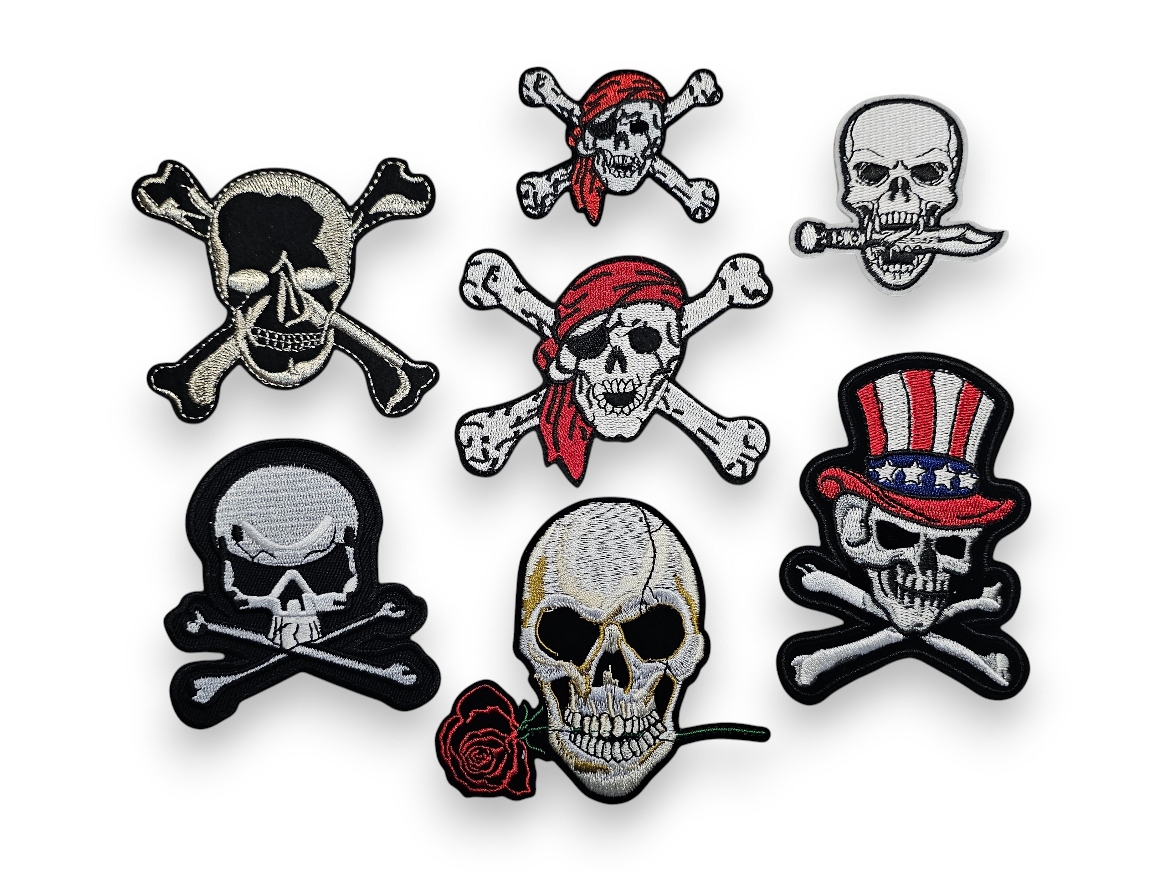 Embroided Patch, Iron on, Glue, Craft supply, Embroidery, Fabric, Gothic, Halloween, spooky, skeleton, Skull, Pirate, Bandana, knife, bone, Rose