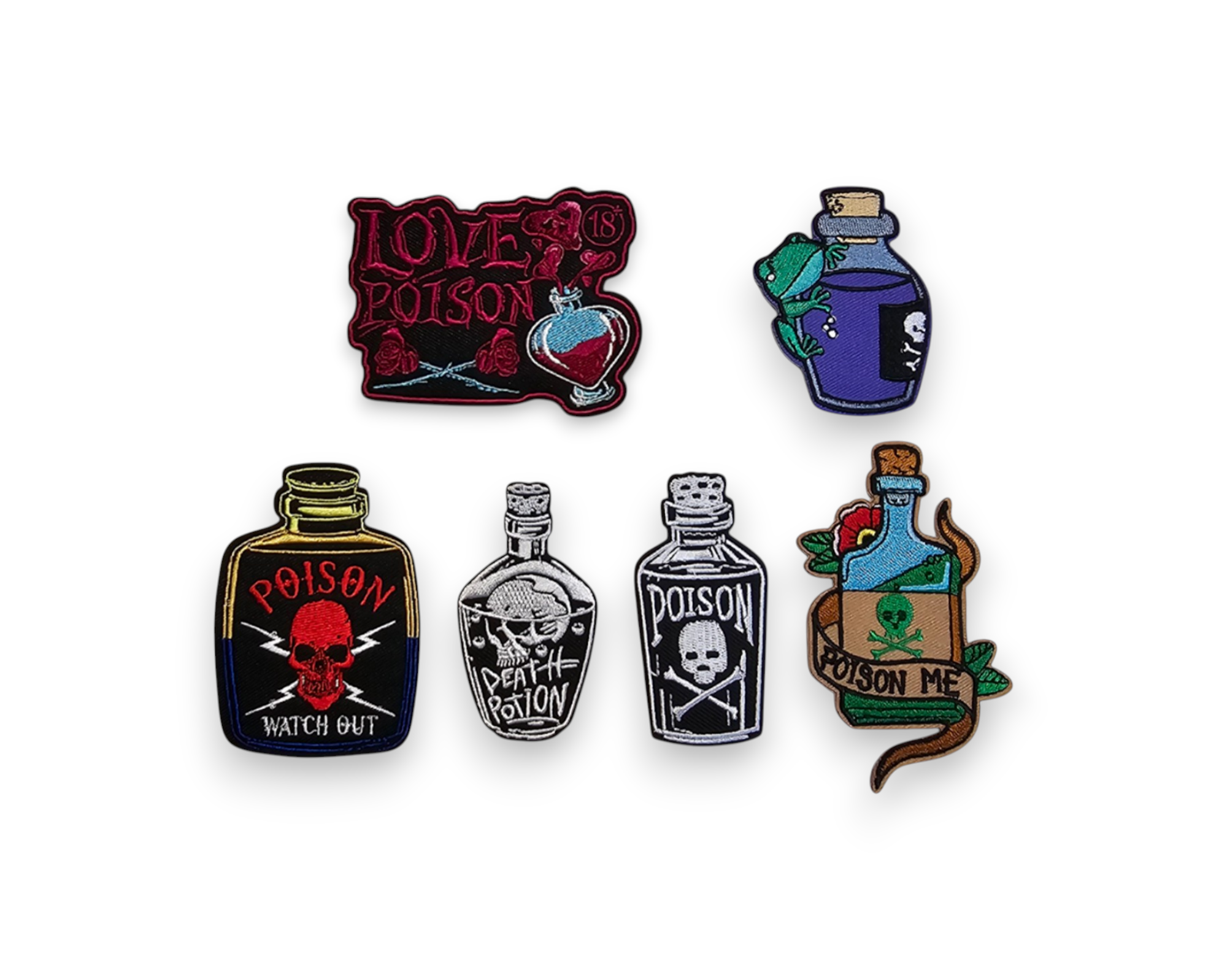 Embroided Patch, Iron on, Glue, Craft supply, Embroidery, Fabric, Potion, Poison, Death, Skull, Frog