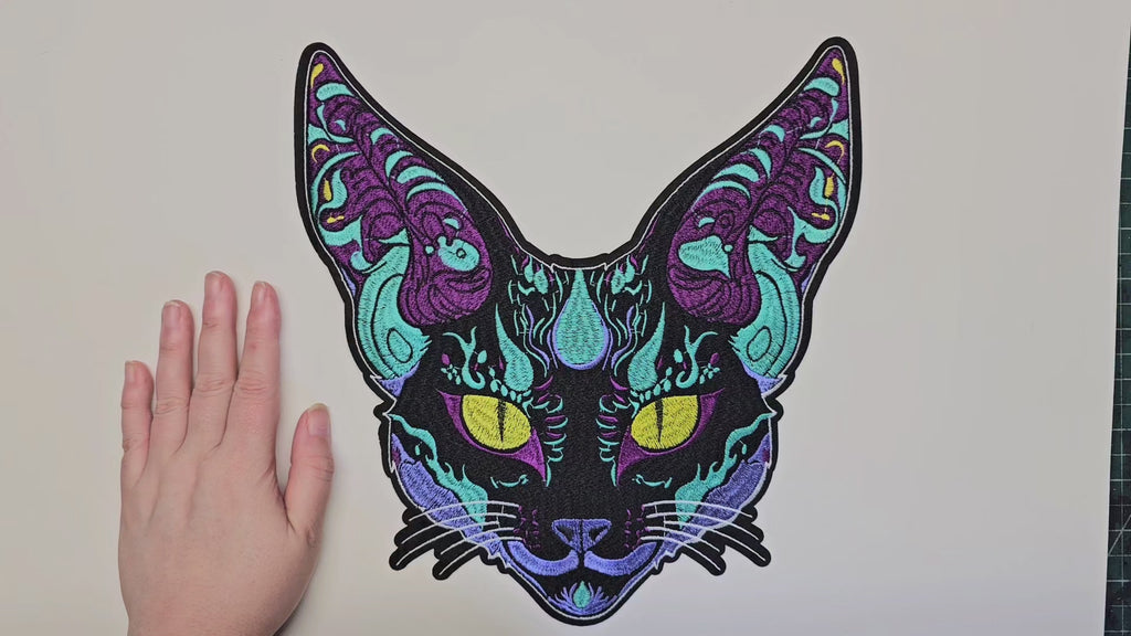 Large, Back, Embroided Patch, Iron on, Glue, Craft supply, Embroidery, Fabric, Cat, Egyptian, colorful, siamese, rex, animal, witch, witchy, companion, familiar