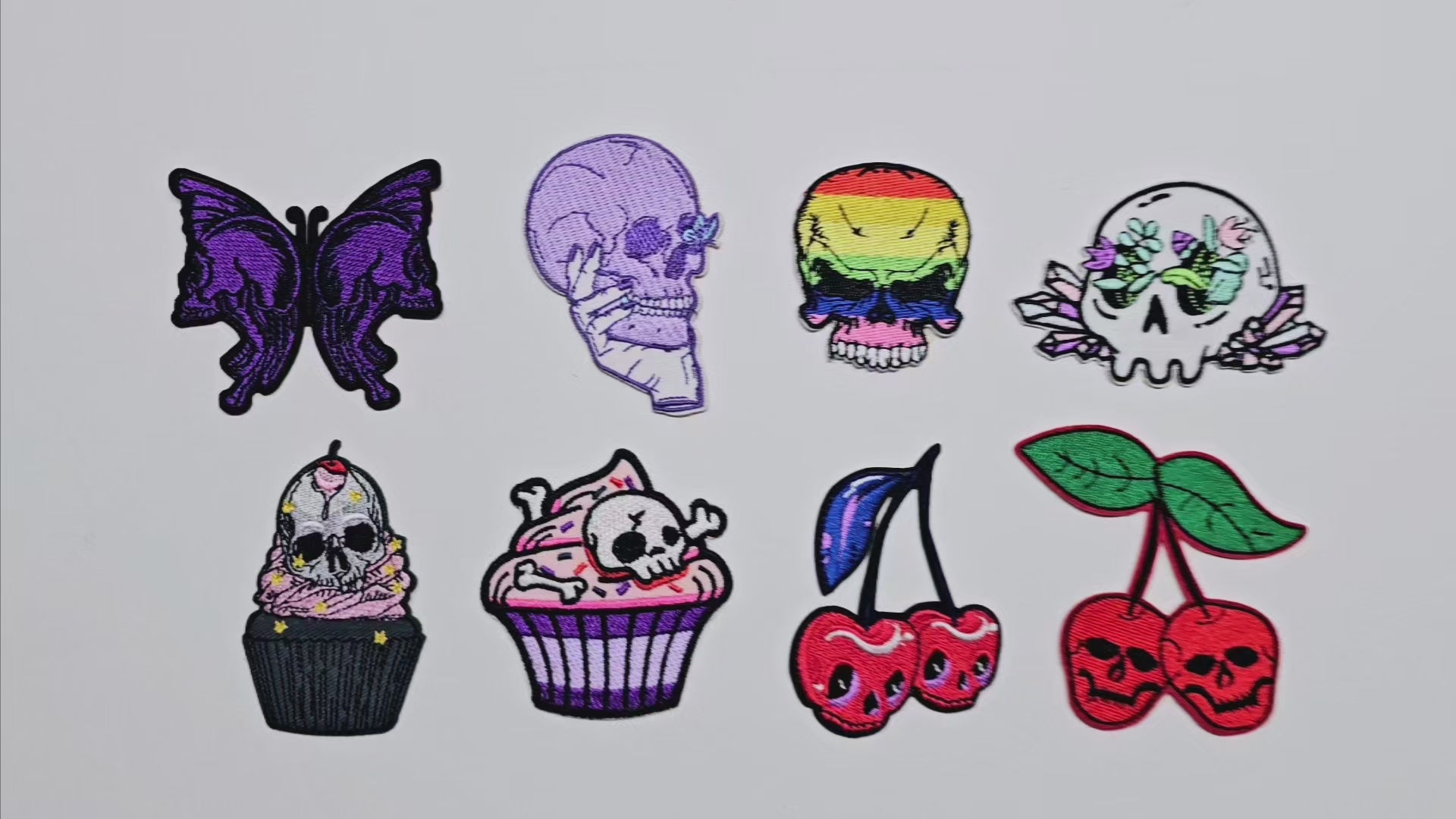 Embroided Patch, Iron on, Glue, Craft supply, Embroidery, Fabric, Gothic, Halloween, spooky, Skull, butterfly, crystal, cupcake, cherry
