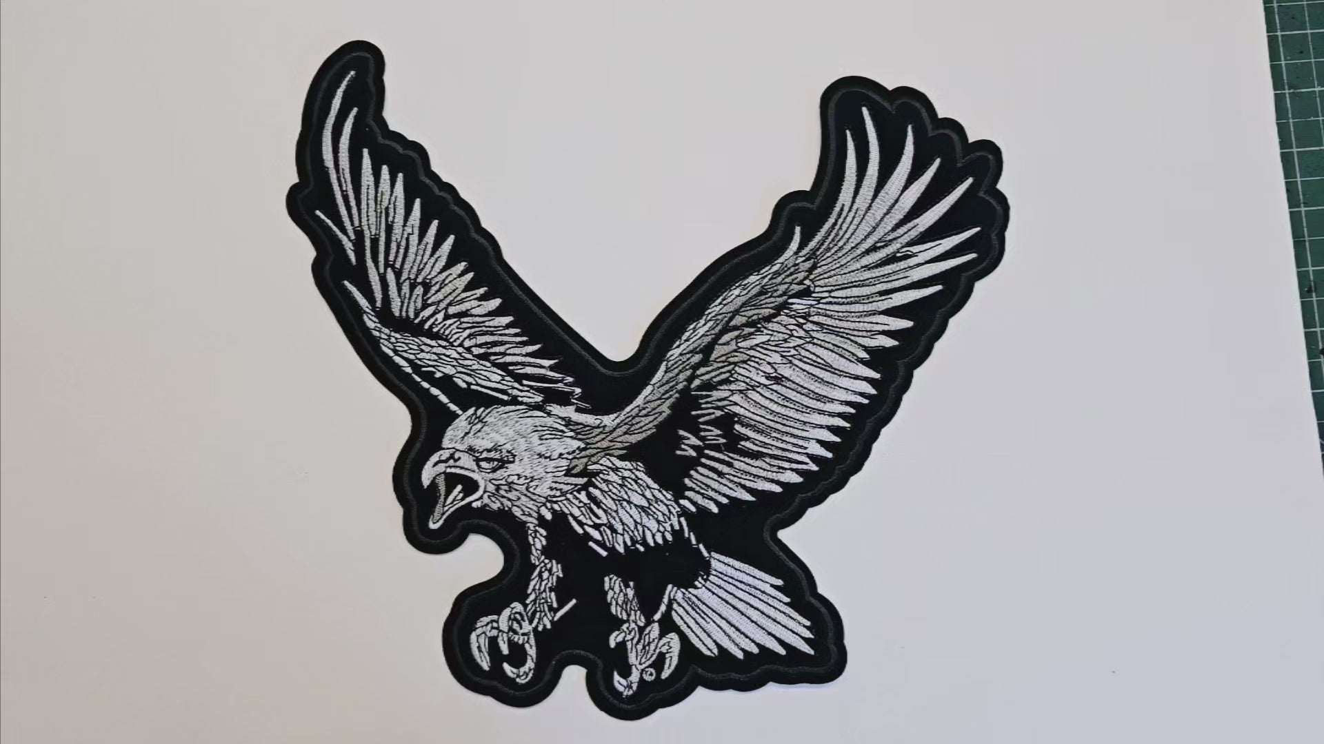 Large, Back, Embroided Patch, Iron on, Glue, Craft supply, Embroidery, Fabric, Eagle, Bald eagle, black, white, gray