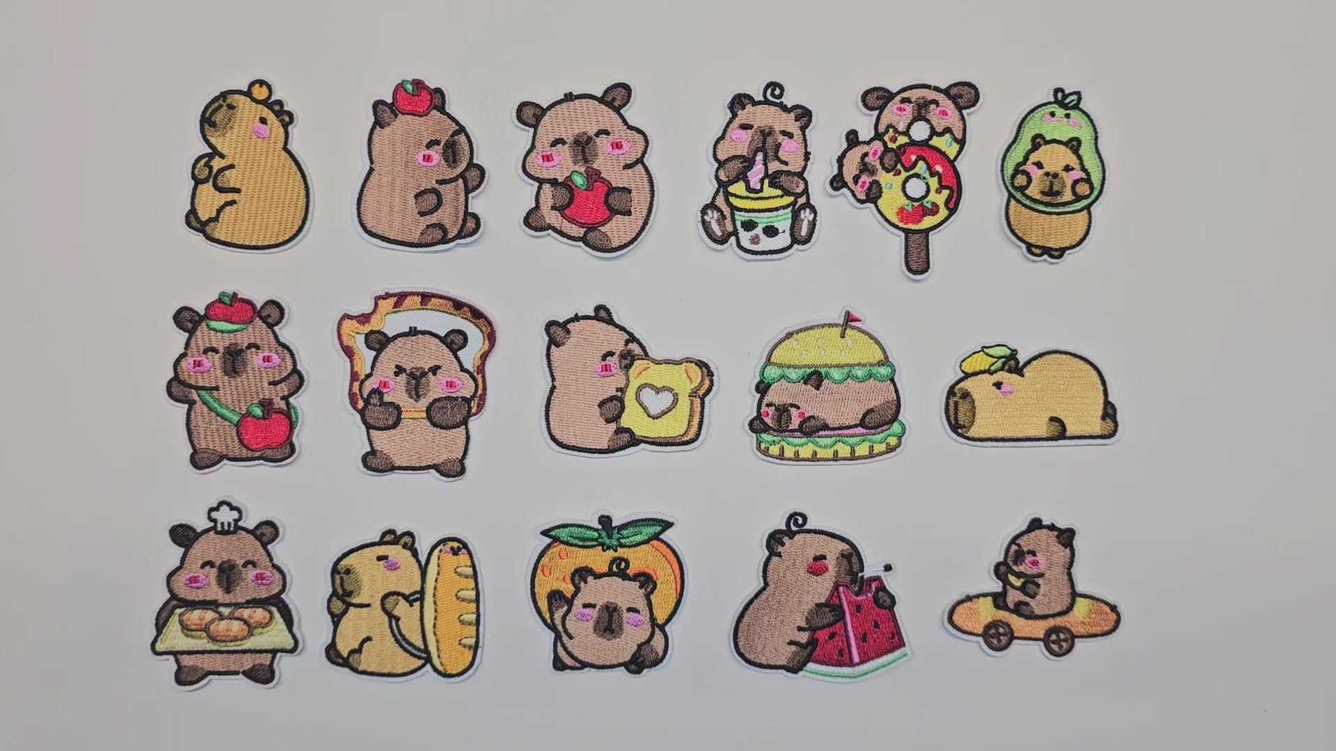 Écusson brodé, thermocollant, colle, matériel de loisirs créatifs, broderie, tissu, capybara, pomme, pain, avocat, hamburger, pastèque, mignon, kawaii, enfants