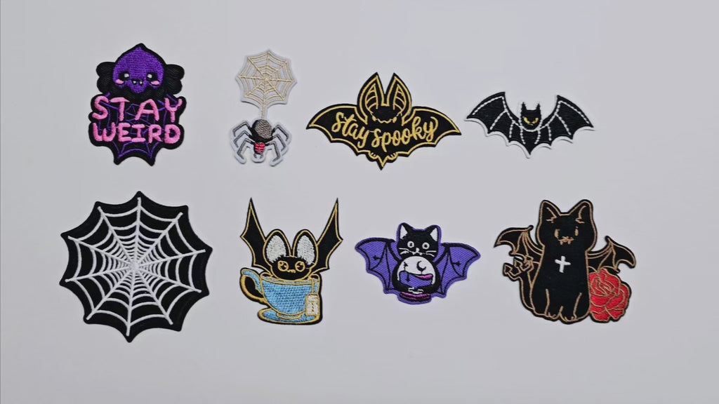 Embroided Patch, Iron on, Glue, Craft supply, Embroidery, Fabric, Gothic, Halloween, spooky, Spider, Spiderweb, heart