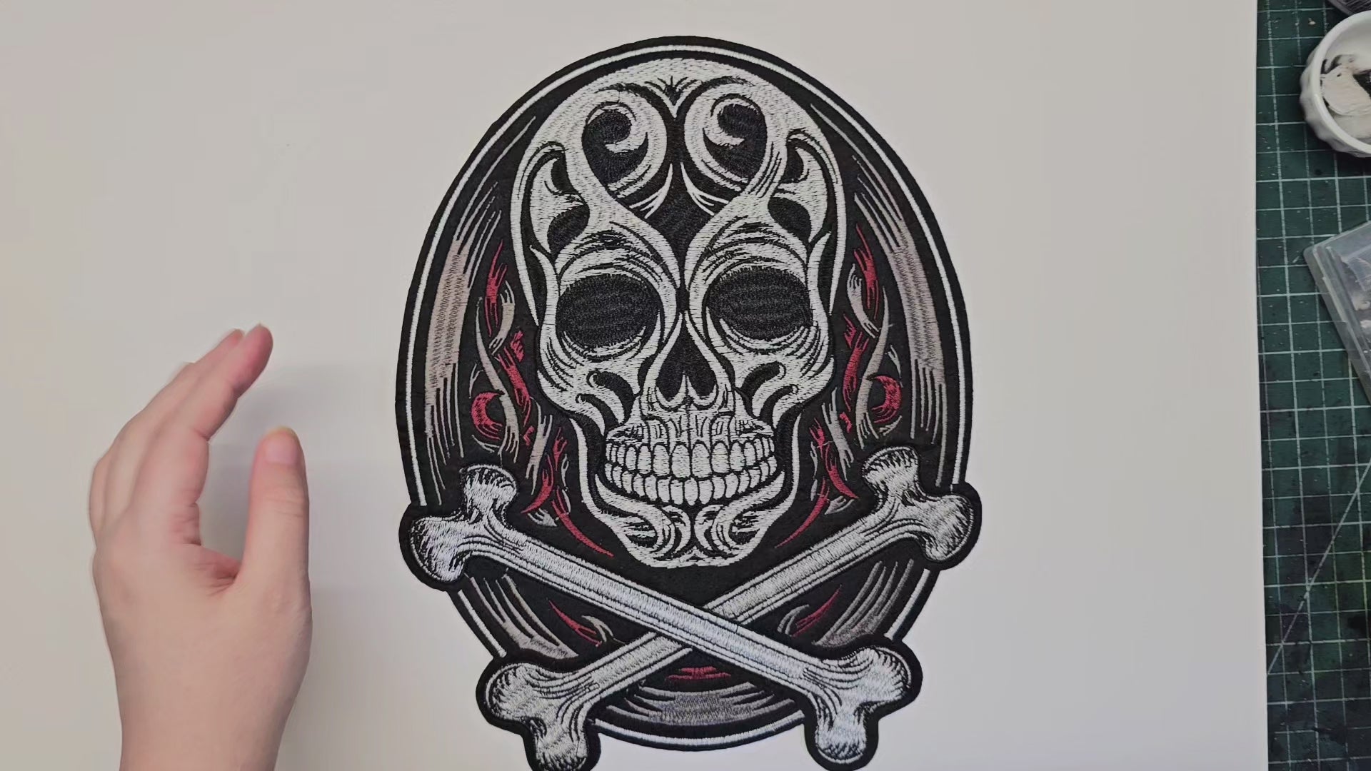 Large, Back, Embroided Patch, Iron on, Glue, Craft supply, Embroidery, Fabric, Skull, bones, pirate, tribal