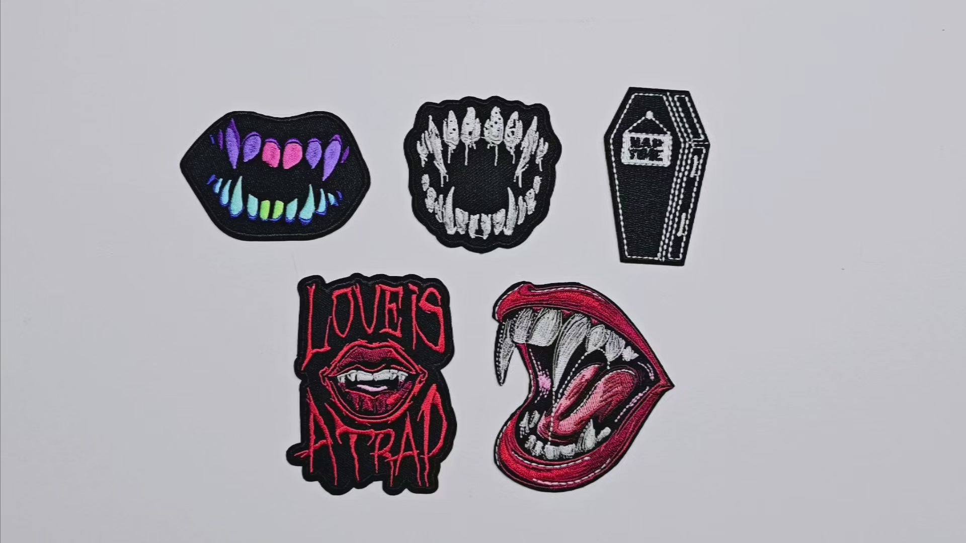 Embroided Patch, Iron on, Glue, Craft supply, Embroidery, Fabric, Gothic, Vampire, Tombstone, Coffin, Canine, Fangs