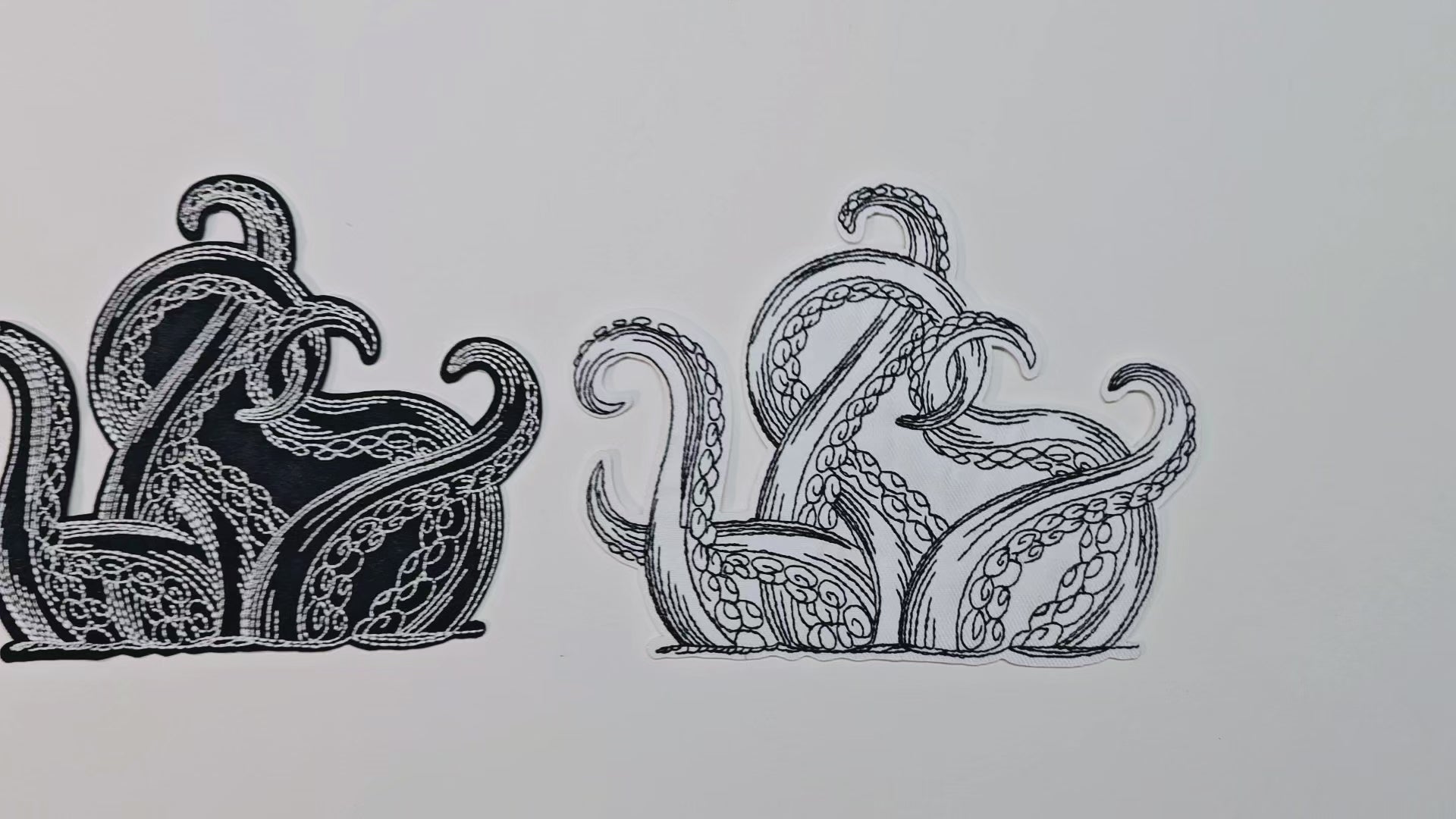 Embroided Patch, Iron on, Glue, Craft supply, Embroidery, Fabric, Tentacles, octopus, steampunk, animal, black, white, medium