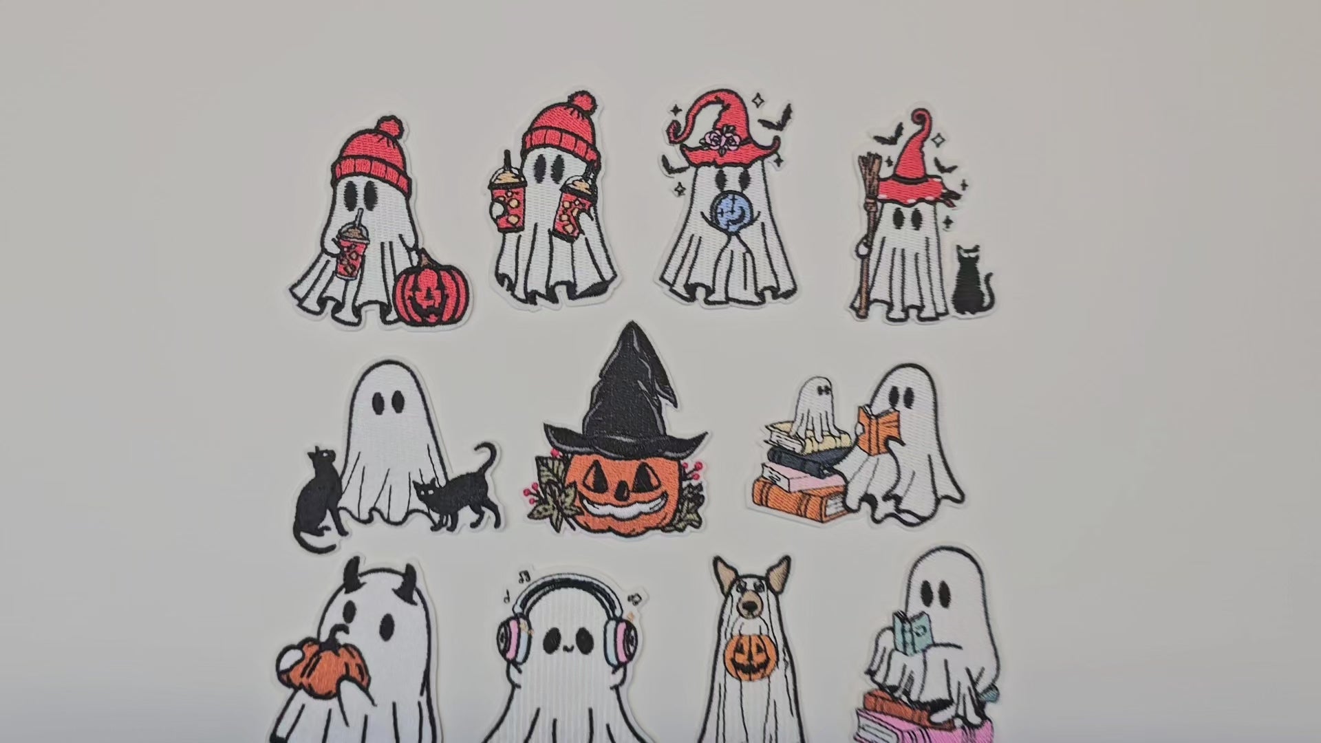 Embroided Patch, Iron on, Glue, Craft supply, Embroidery, Fabric, Gothic, Halloween, spooky, Ghost, pumpkin, hat, book, cat, dog, coffee