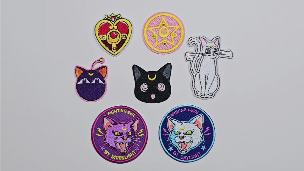 Embroided Patch, Iron on, Glue, Craft supply, Embroidery, Fabric, Cute, Kawai, Girl, Anime, Manga, bow, star, heart, cat