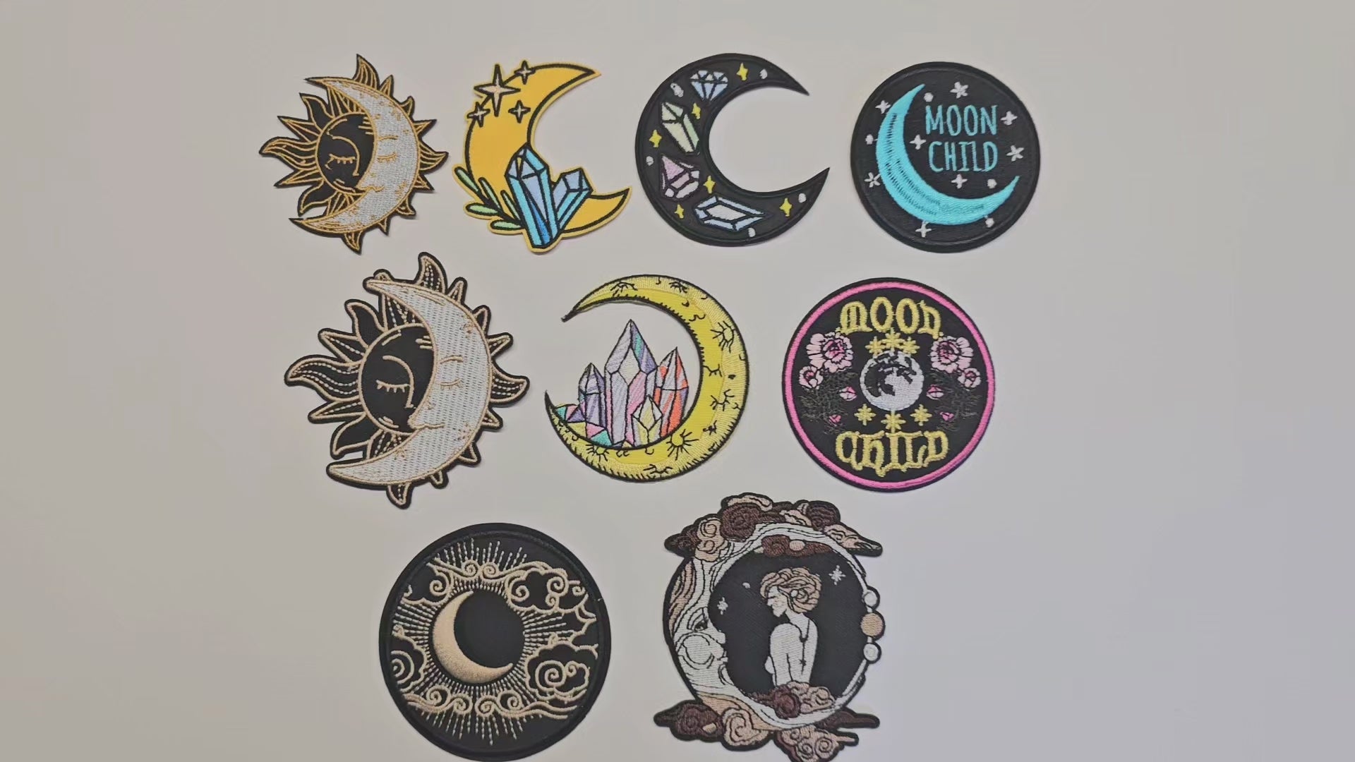 Embroided Patch, Iron on, Glue, Craft supply, Embroidery, Fabric, Sun, Moon, Crescent moon, crystal, moon child, floral, flower, star, cloud