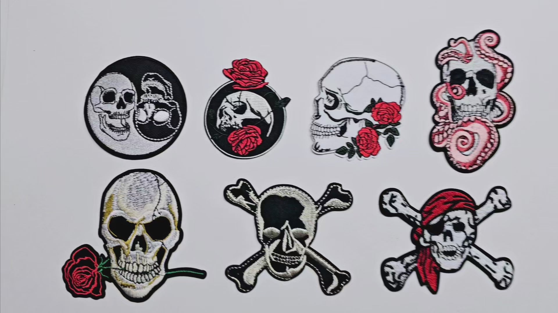 Embroided Patch, Iron on, Glue, Craft supply, Embroidery, Fabric, Gothic, Halloween, spooky, Skull, heart, rose, diy, tentacle, ying yang, card