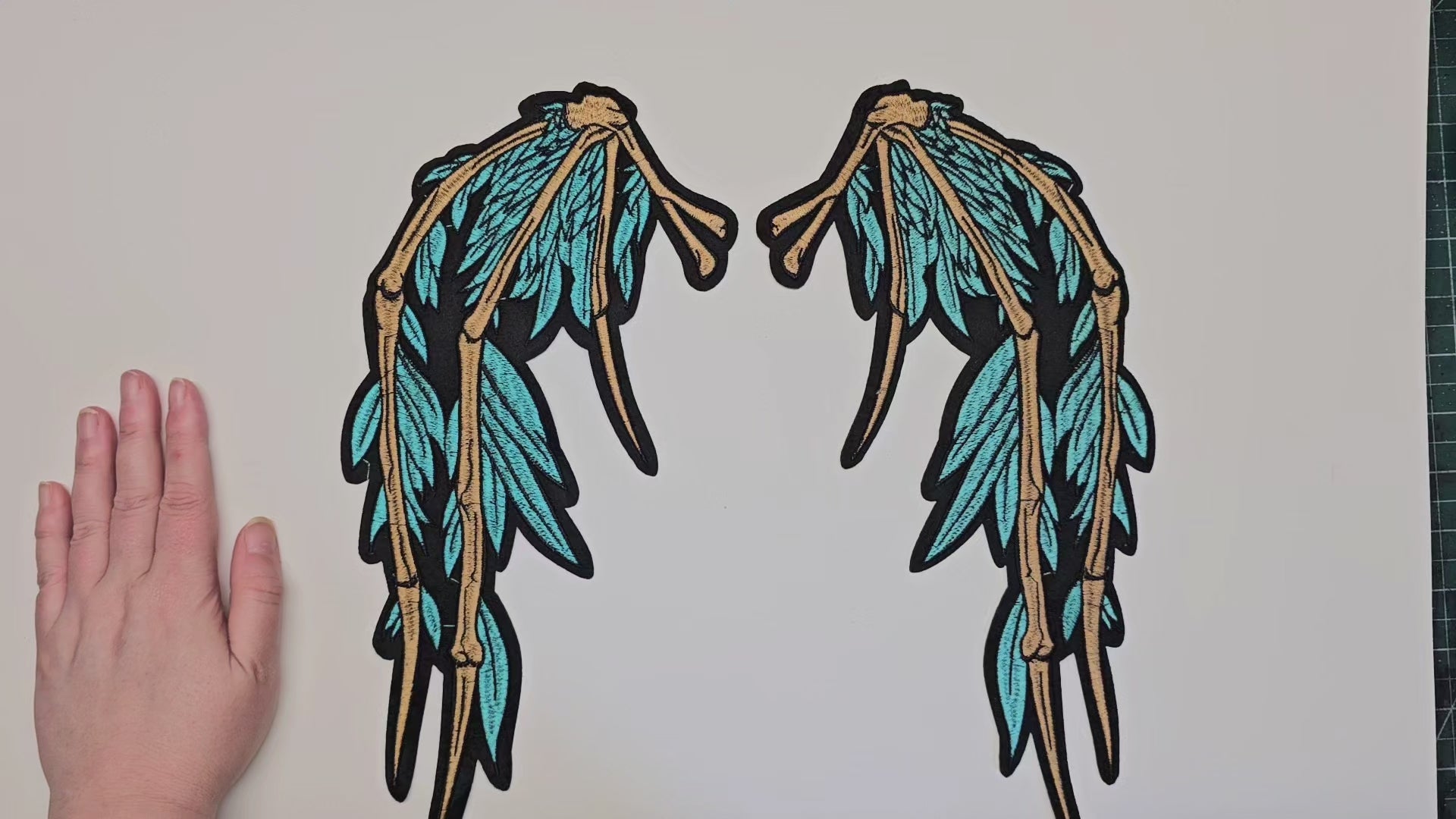 Large, Back, Embroided Patch, Iron on, Glue, Craft supply, Embroidery, Fabric, Wings, Bones, death