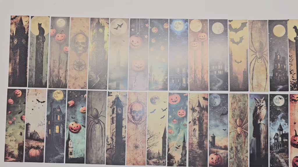 Lot de 5 marque-pages en carton, pour loisirs créatifs et scrapbooking. Thèmes : sombre, Halloween, rétro, chauve-souris, citrouille, chat, araignée, manoir, gothique, aléatoire.