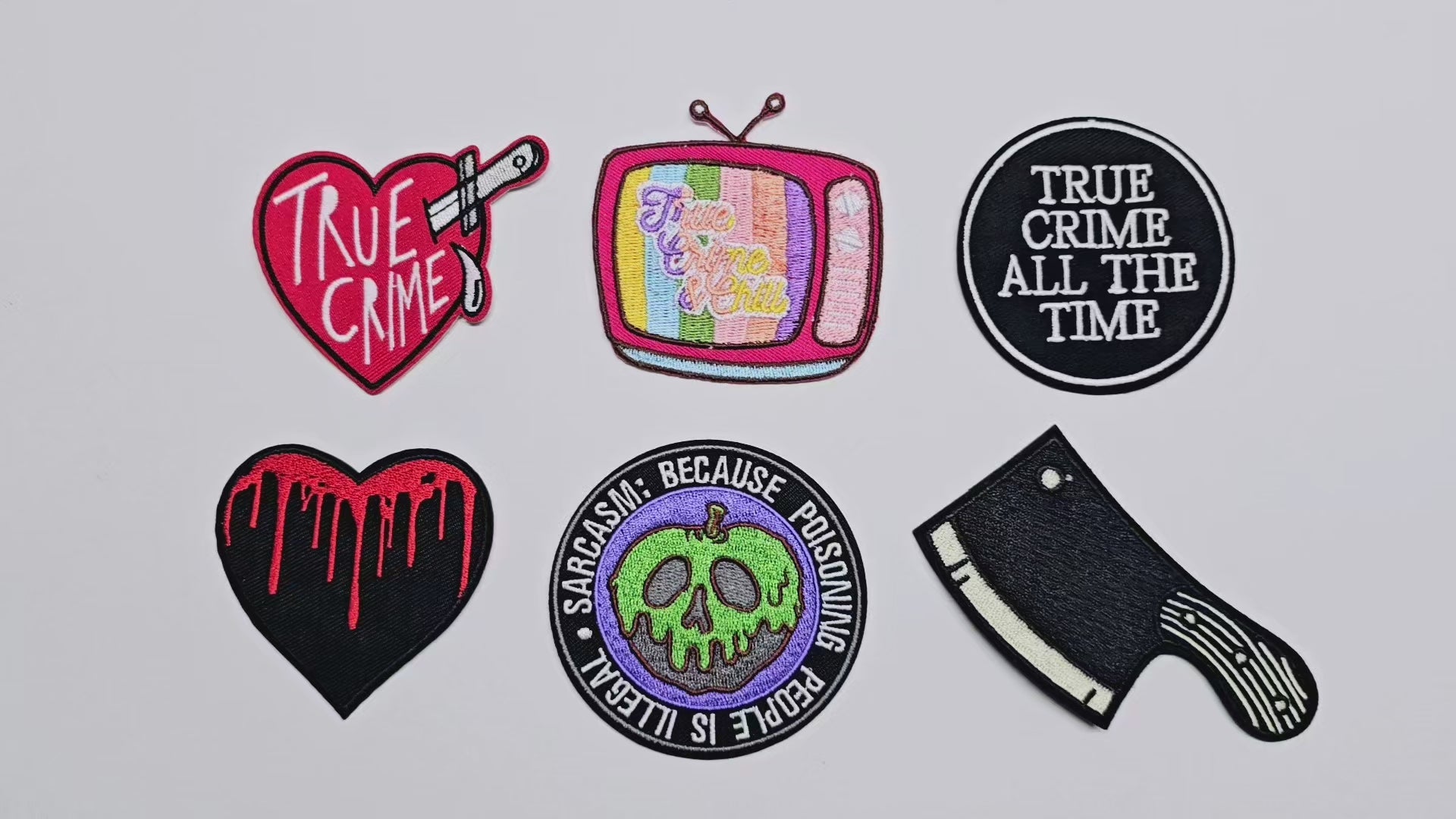 Embroided Patch, Iron on, Glue, Craft supply, Embroidery, Fabric, True crime, heart, poison, blood, weapon