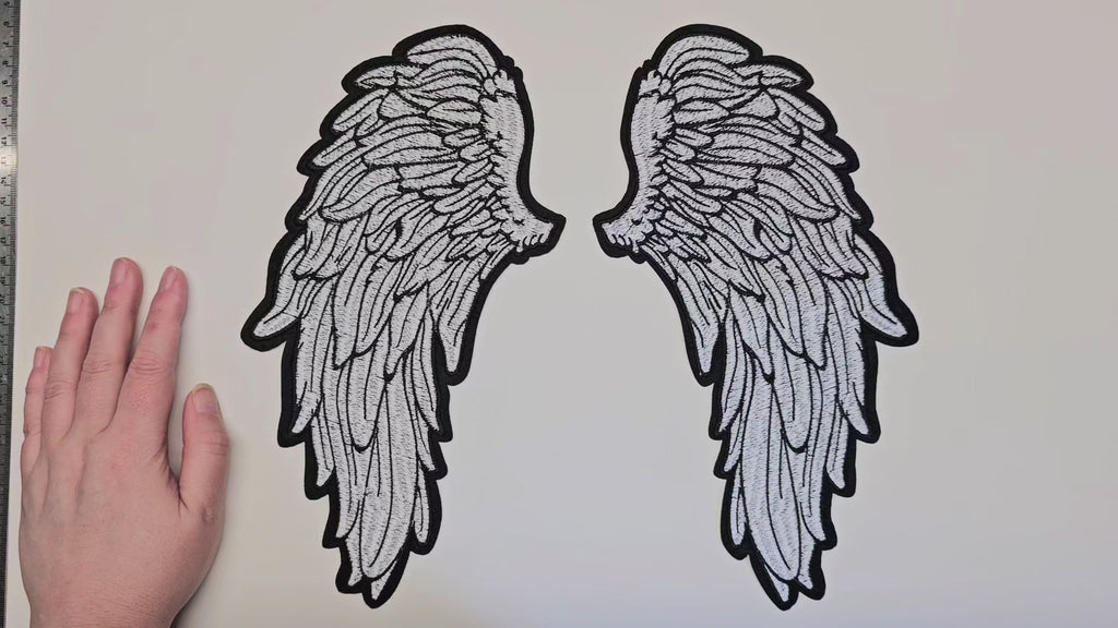 Large, Back, Embroided Patch, Iron on, Glue, Craft supply, Embroidery, Fabric, Wings, feather, angel