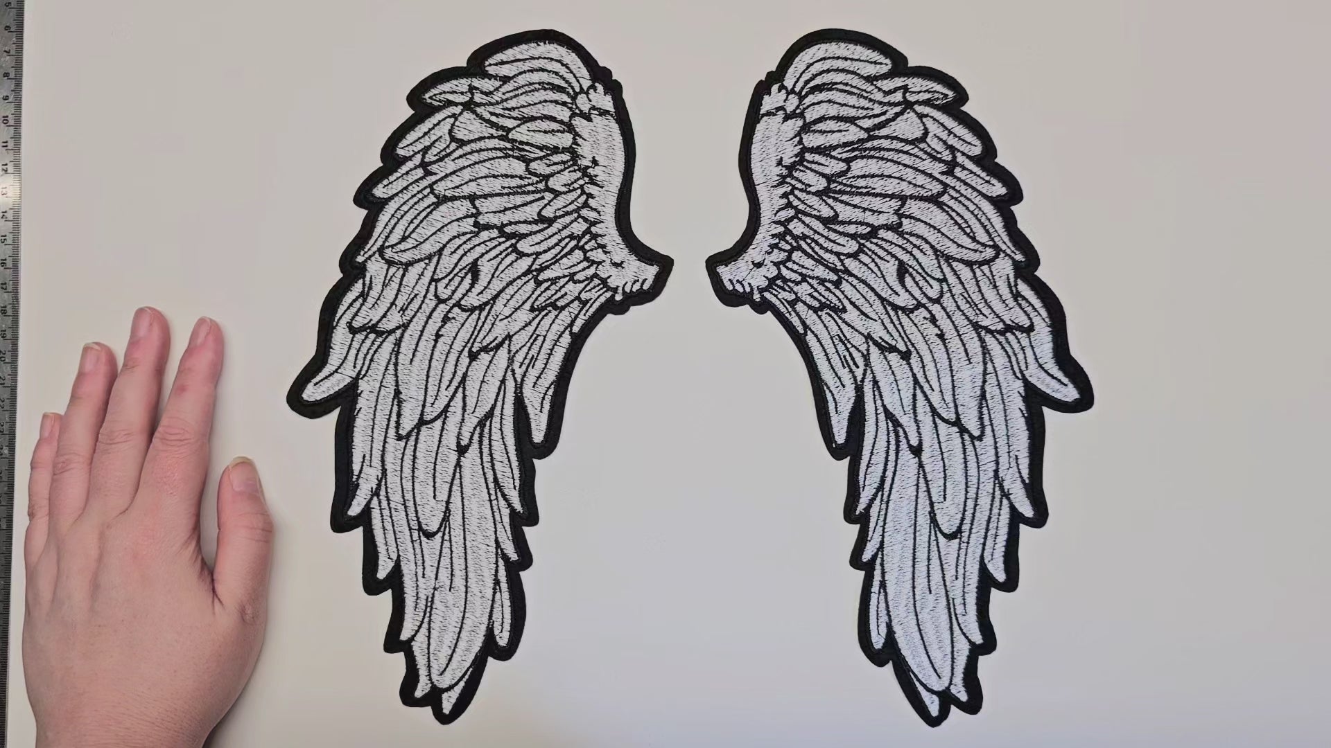 Large, Back, Embroided Patch, Iron on, Glue, Craft supply, Embroidery, Fabric, Wings, feather, angel