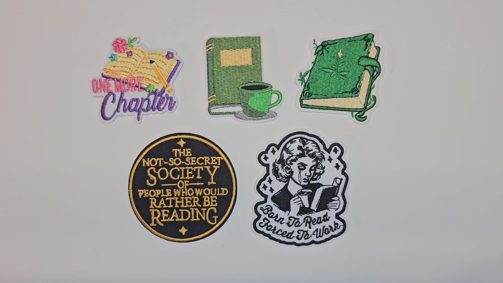 Embroided Patch, Iron on, Glue, Craft supply, Embroidery, Fabric, Book, Reading, One more chapter, Coffee, Spellbook, society, born to read