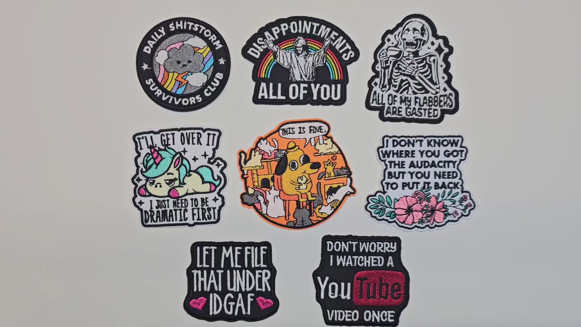 Embroided Patch, Iron on, Glue, Craft supply, Embroidery, Fabric, Meme, funny, Quote, Daily shitstorm, disapointement, flabber gasted, dramatic, unicorn, this is fine, audacity, IDGAF, youtube