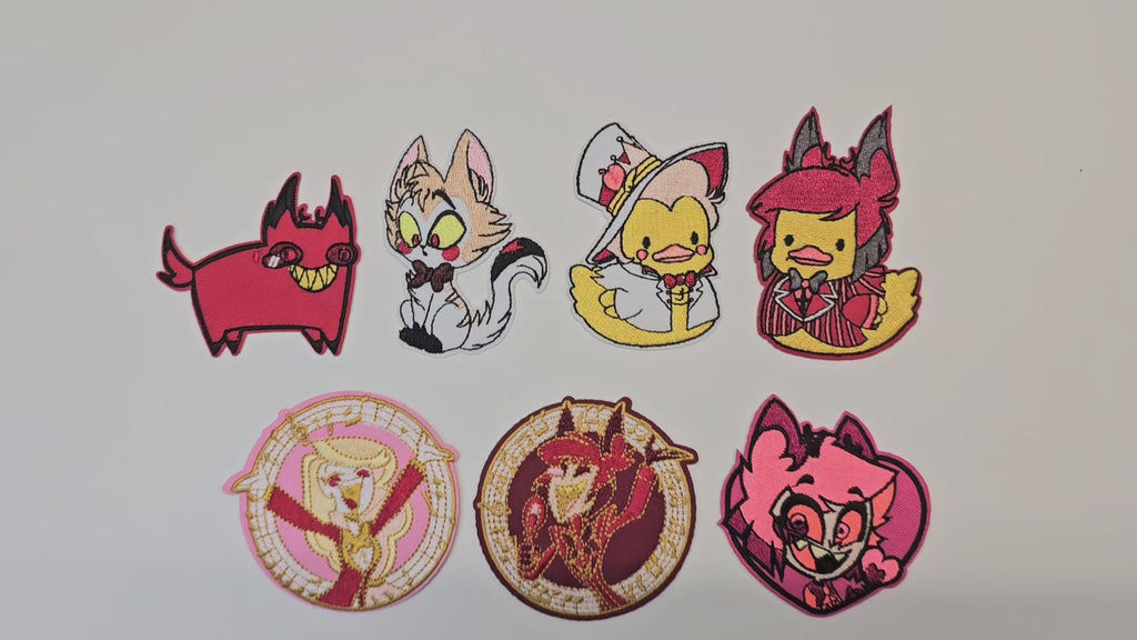 Écusson brodé, thermocollant, colle, matériel de loisirs créatifs, broderie, tissu, série télévisée, dessin animé, canard, chat, cœur, enfer