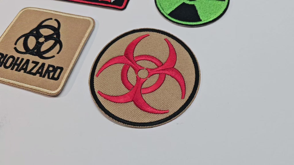 Écusson brodé, thermocollant, colle, matériel de loisirs créatifs, broderie, tissu, risque biologique, radioactif, zombie, jeu vidéo, films, post-apocalypse
