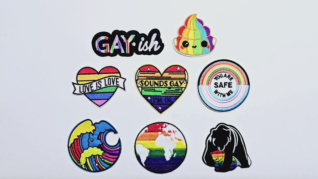 Embroided Patch, Iron on, Glue, Craft supply, Embroidery, Fabric, Gay, LGBT, Poo, Rainbow, Social anxiety, wave, World, Mama bear, good vibes, poo