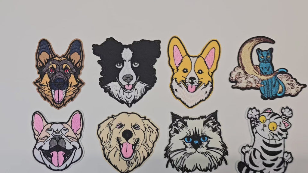 Embroided Patch, Iron on, Glue, Craft supply, Embroidery, Fabric, German shepherd, Dog, Shepherd, Corgi, Cat, Moon, Cloud, French Bulldog, Golden, Cat, Tabi